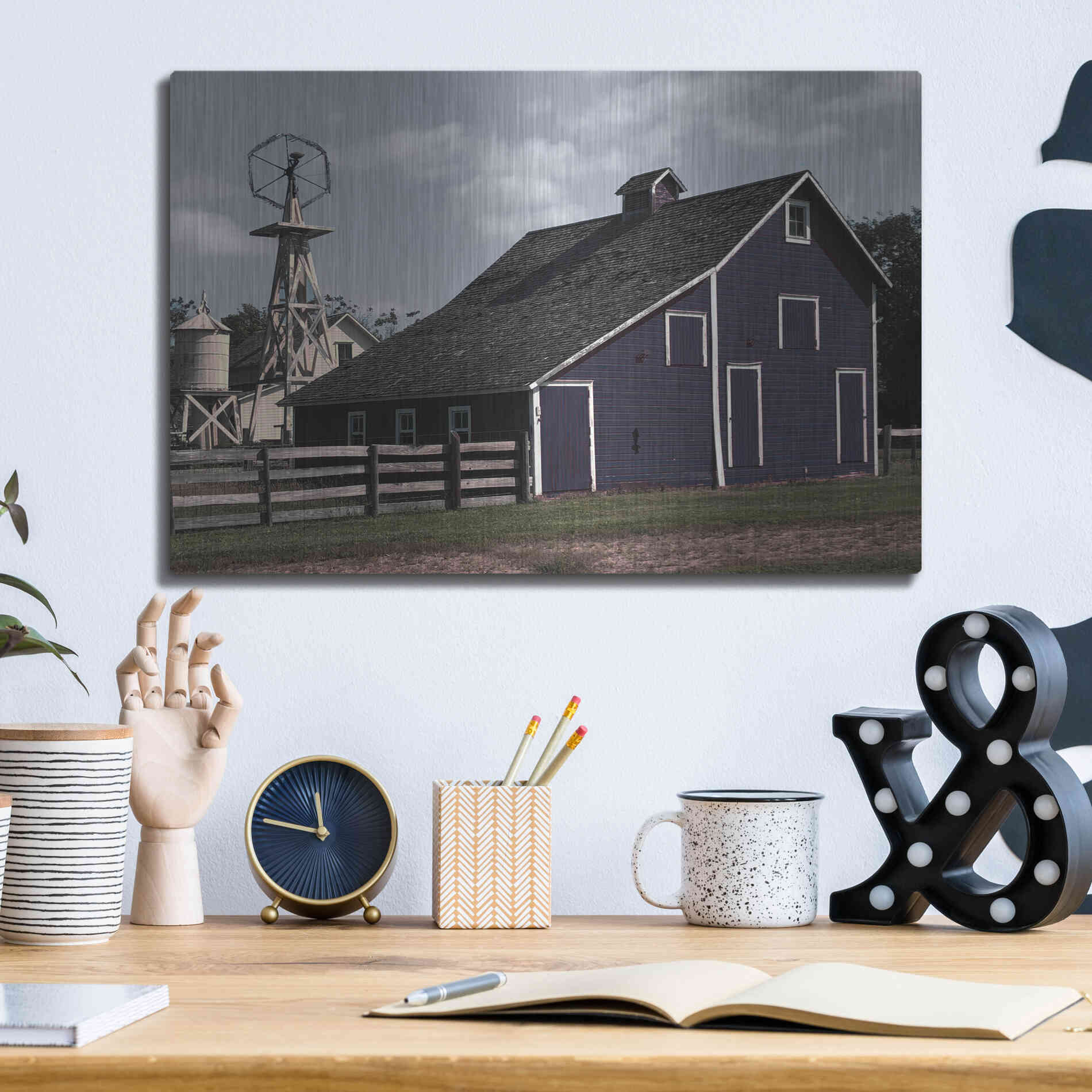 Luxe Metal Art 'Blue Barn' by Cindy Jacobs, Metal Wall Art,16x12