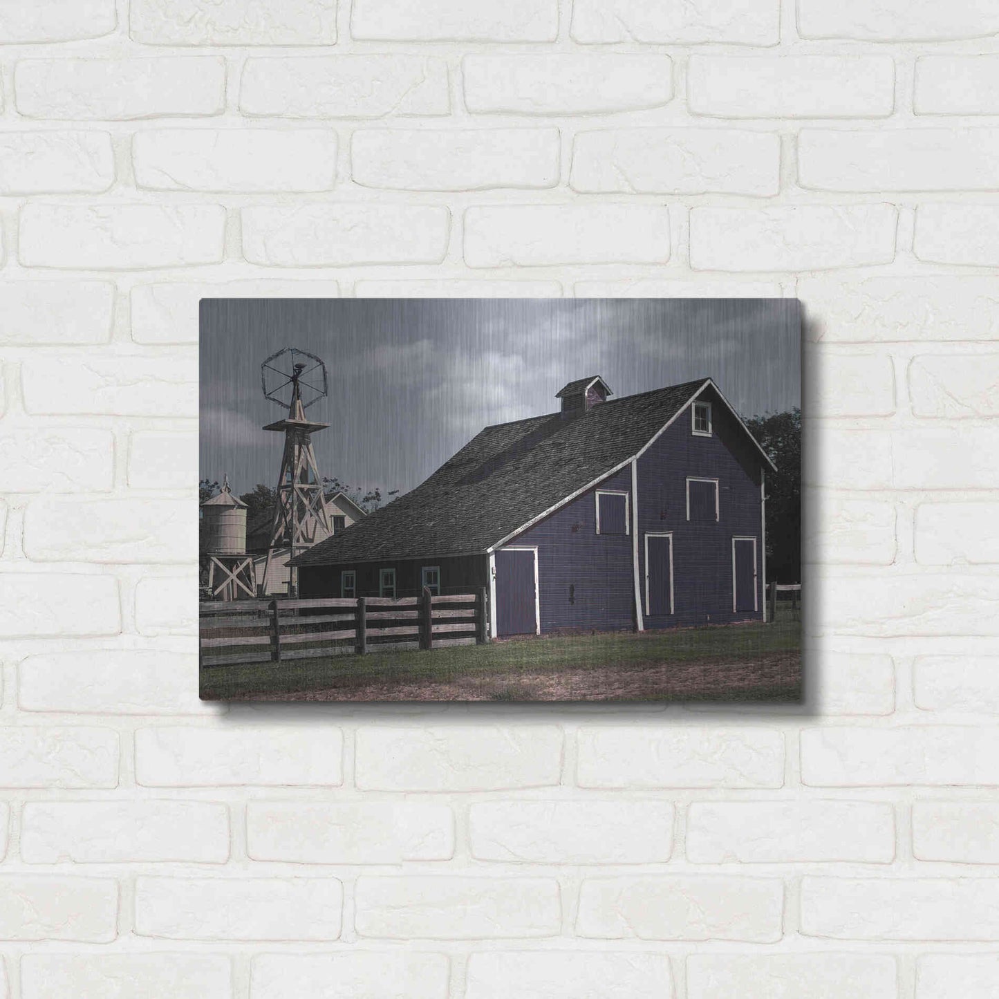 Luxe Metal Art 'Blue Barn' by Cindy Jacobs, Metal Wall Art,24x16