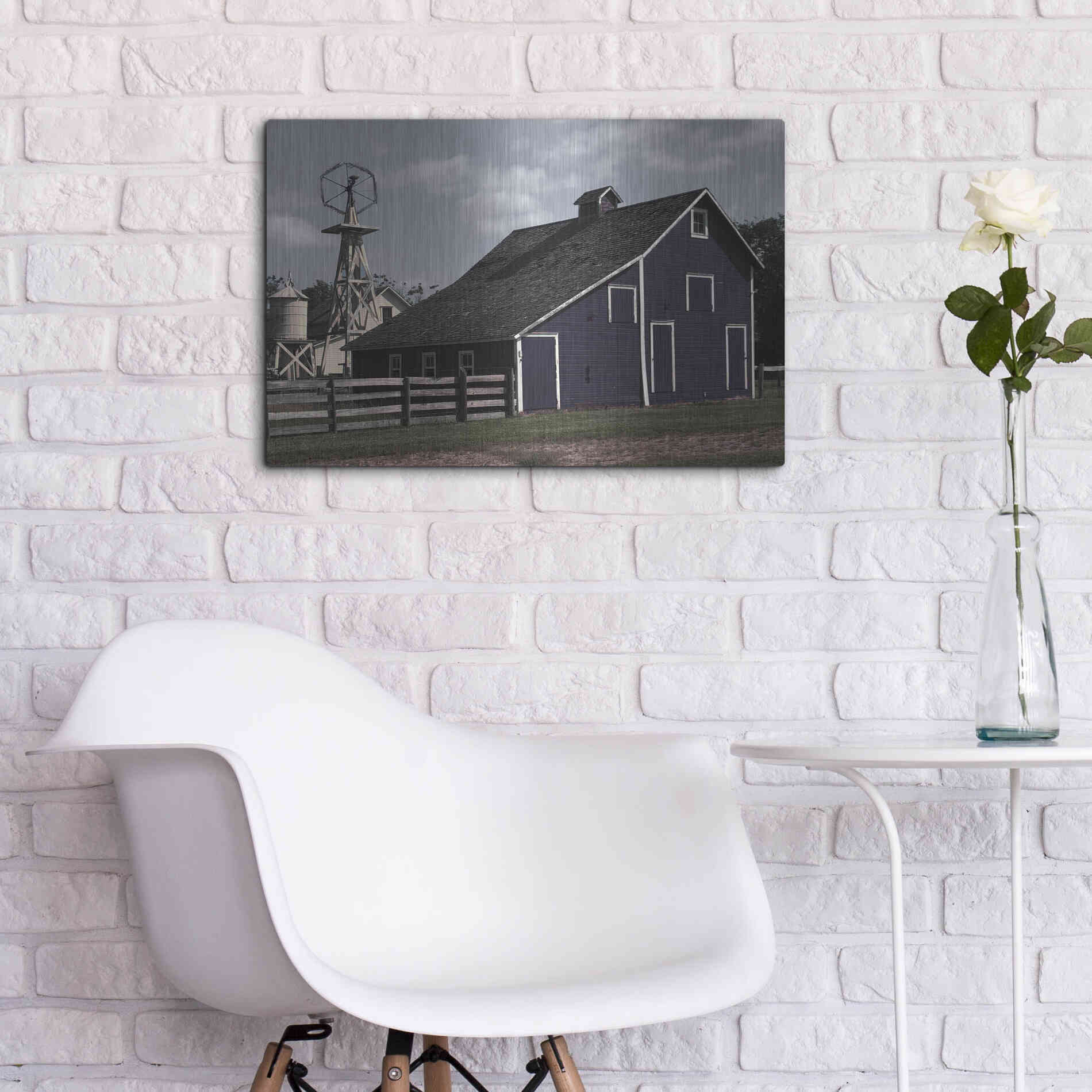 Luxe Metal Art 'Blue Barn' by Cindy Jacobs, Metal Wall Art,24x16