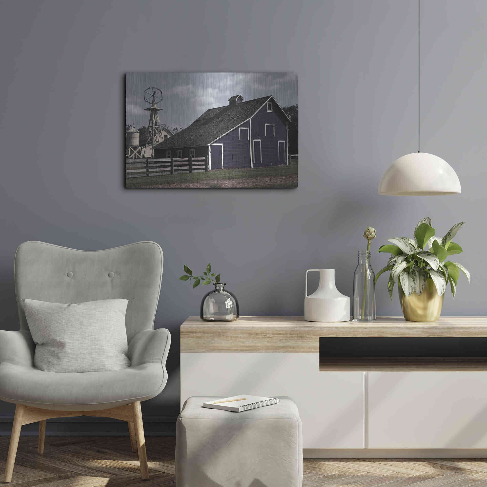 Luxe Metal Art 'Blue Barn' by Cindy Jacobs, Metal Wall Art,24x16