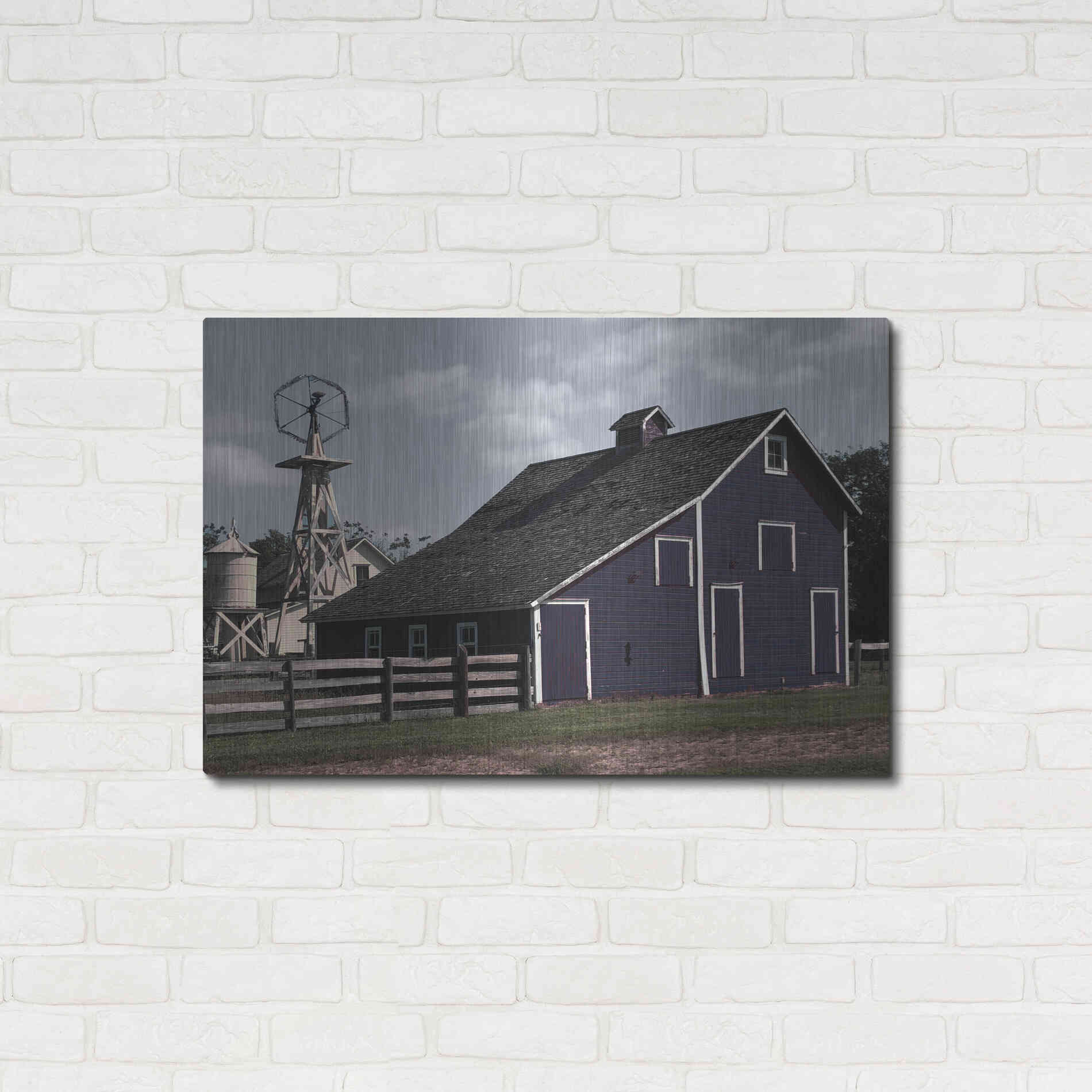 Luxe Metal Art 'Blue Barn' by Cindy Jacobs, Metal Wall Art,36x24
