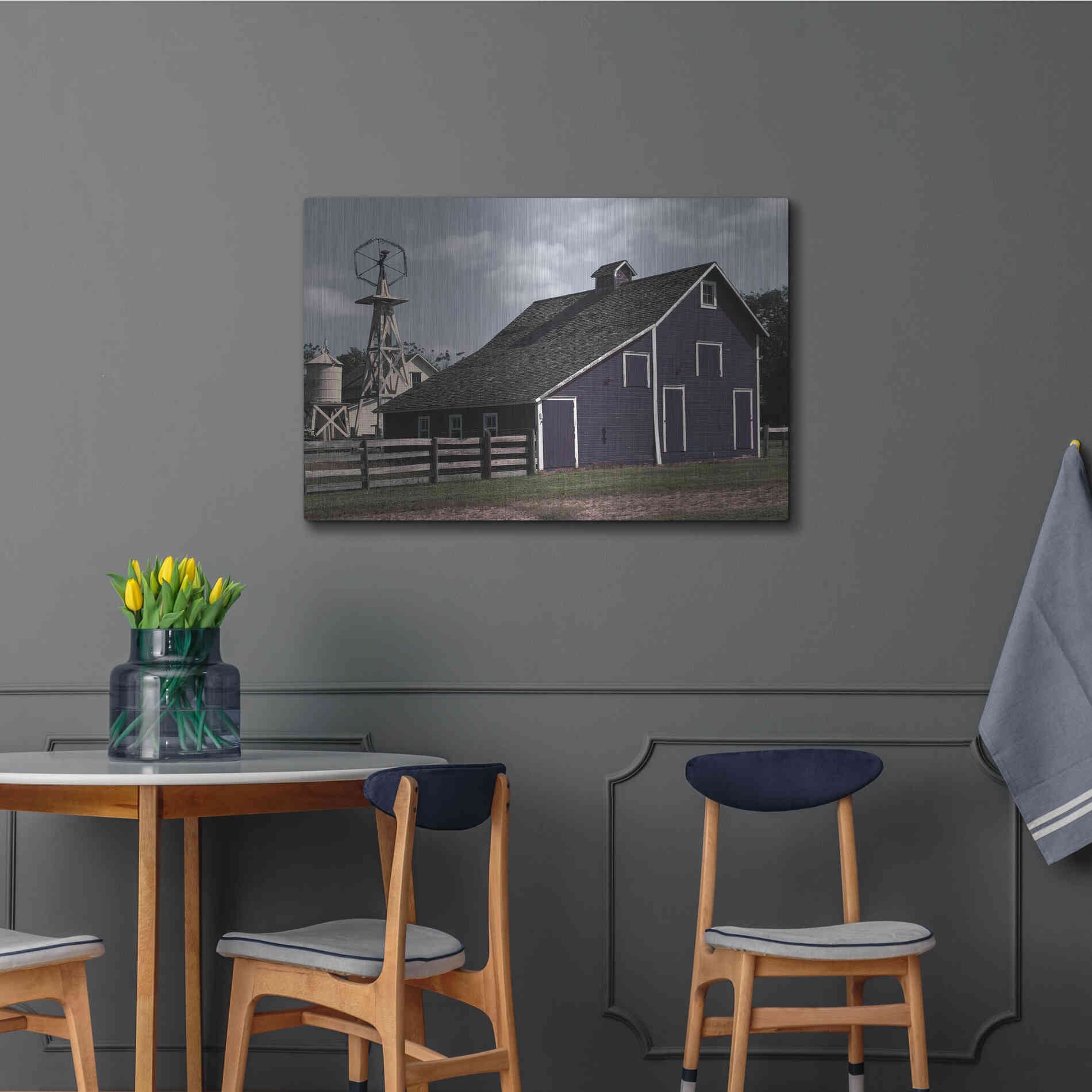 Luxe Metal Art 'Blue Barn' by Cindy Jacobs, Metal Wall Art,36x24