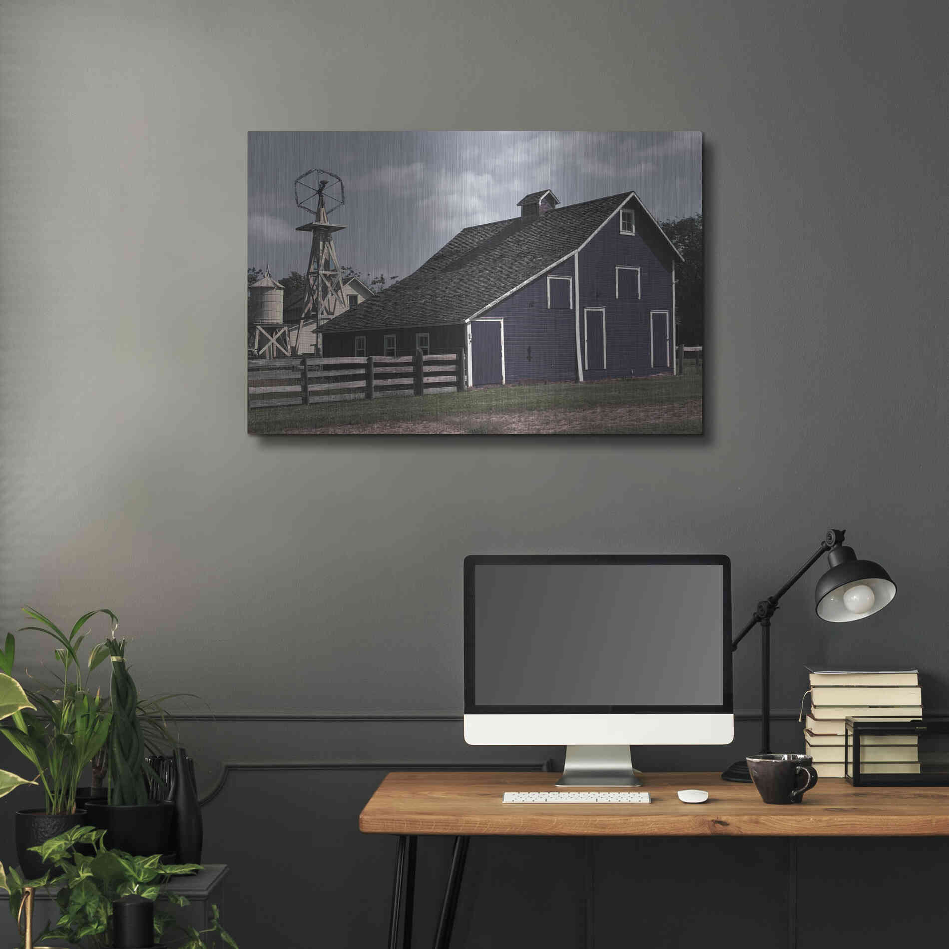 Luxe Metal Art 'Blue Barn' by Cindy Jacobs, Metal Wall Art,36x24