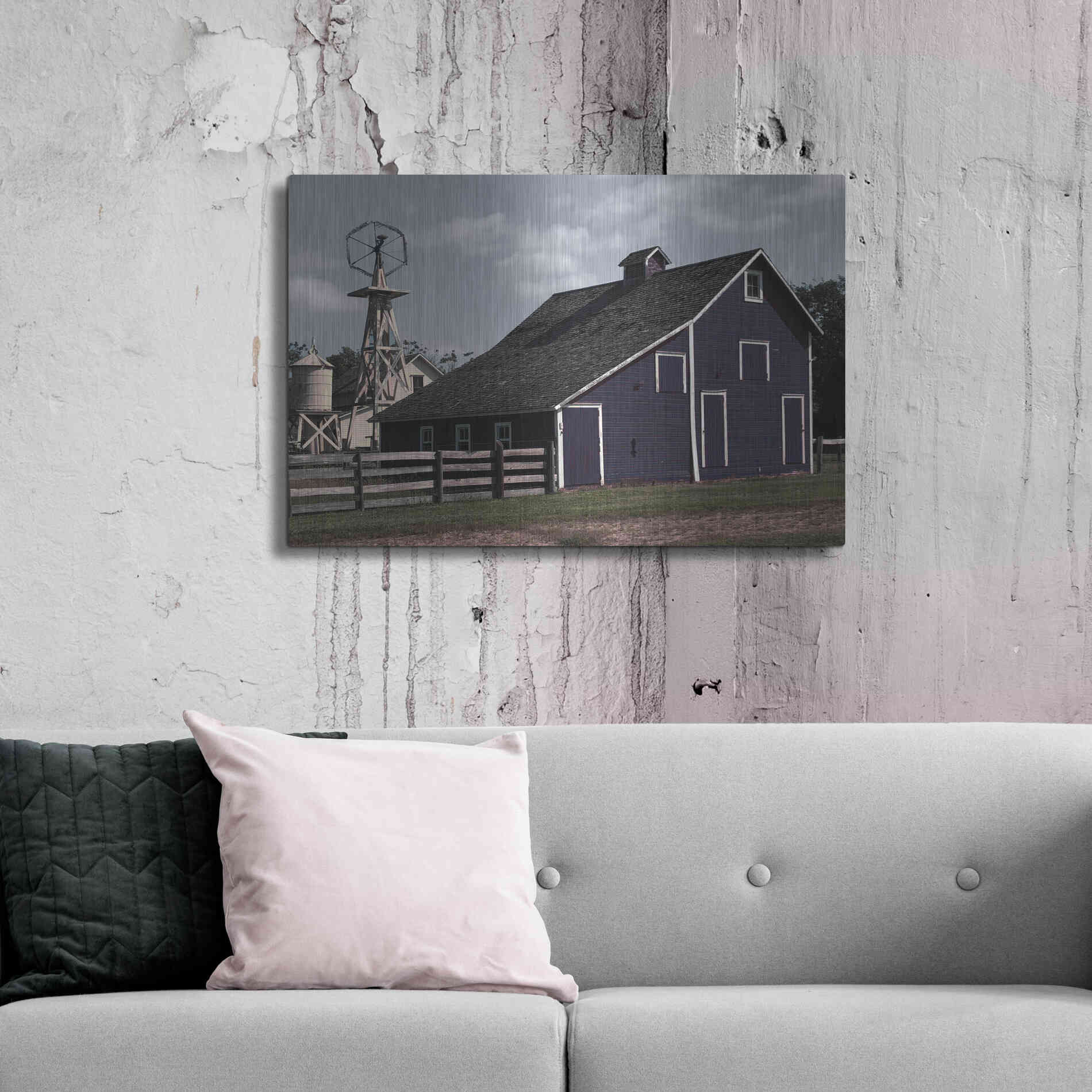 Luxe Metal Art 'Blue Barn' by Cindy Jacobs, Metal Wall Art,36x24