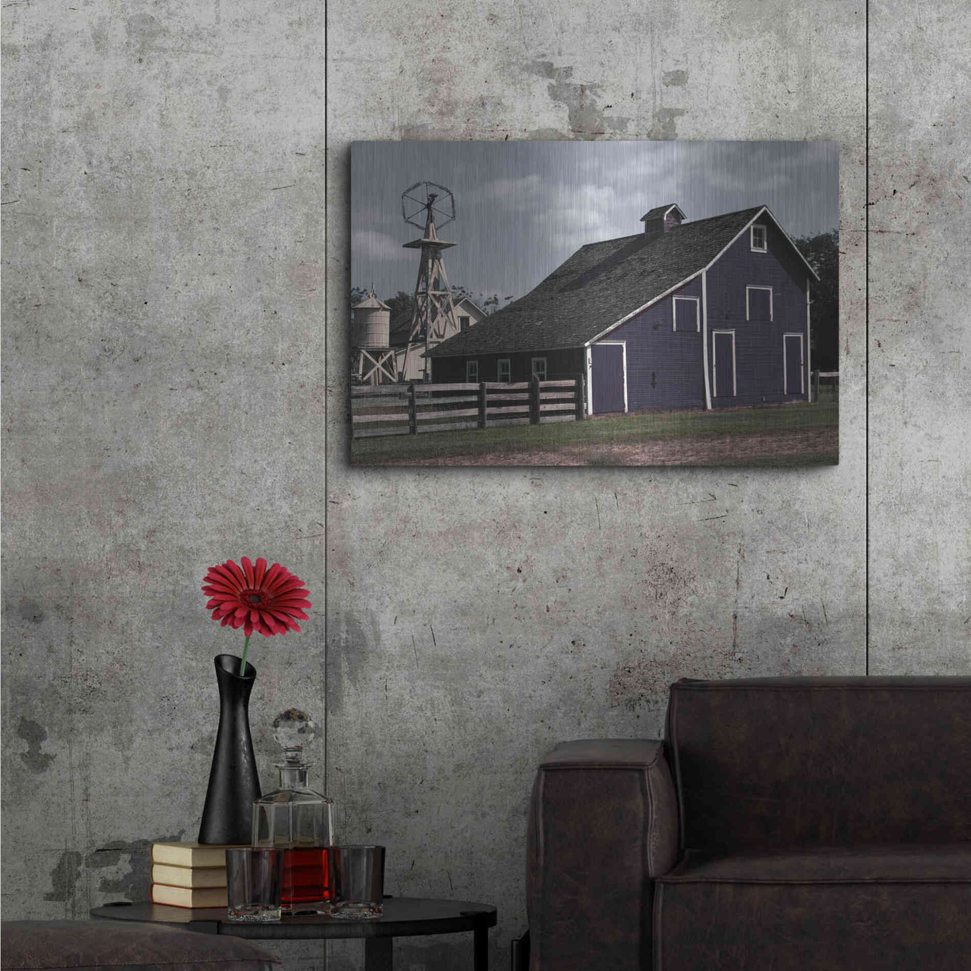 Luxe Metal Art 'Blue Barn' by Cindy Jacobs, Metal Wall Art,36x24