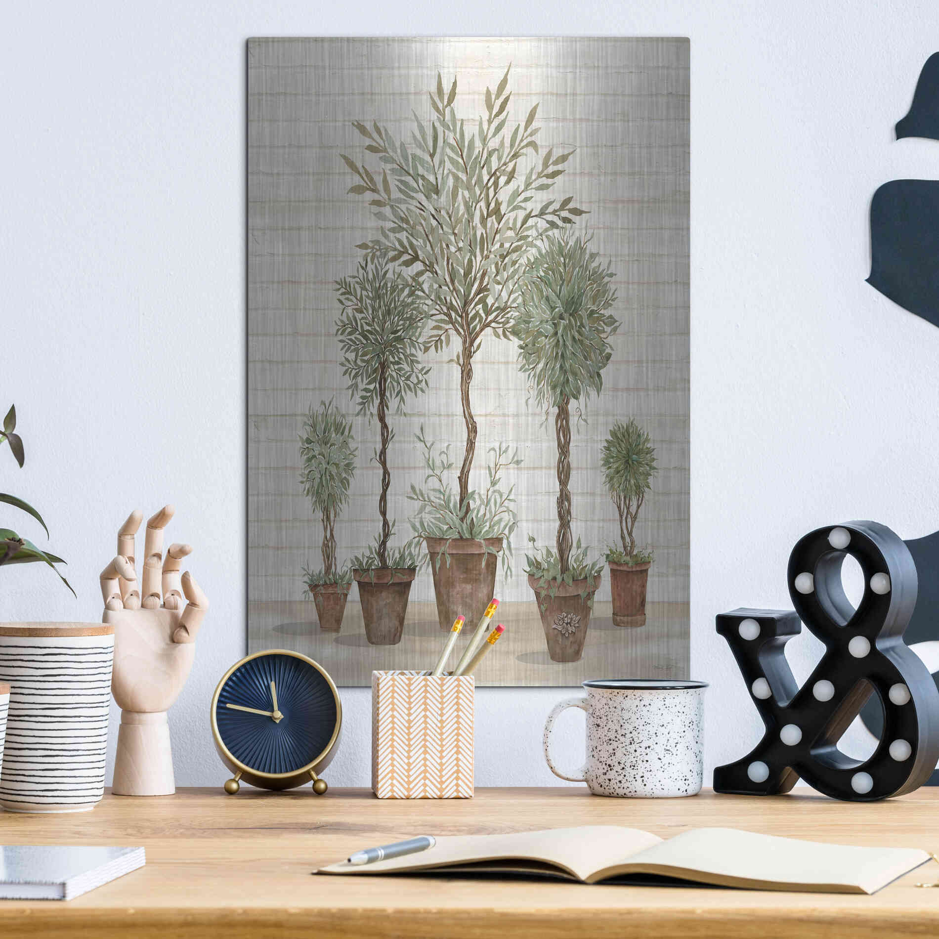 Luxe Metal Art 'Potted Tree Collection' by Cindy Jacobs, Metal Wall Art,12x16