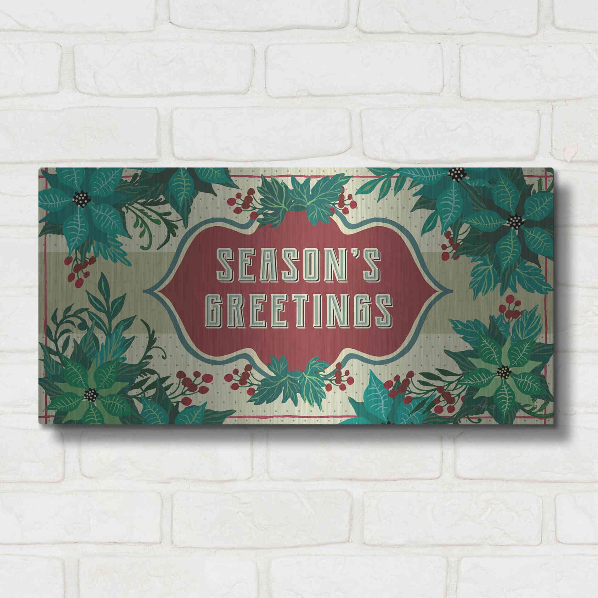 Luxe Metal Art 'Nostalgic Season's Greetings' by Cindy Jacobs, Metal Wall Art,24x12