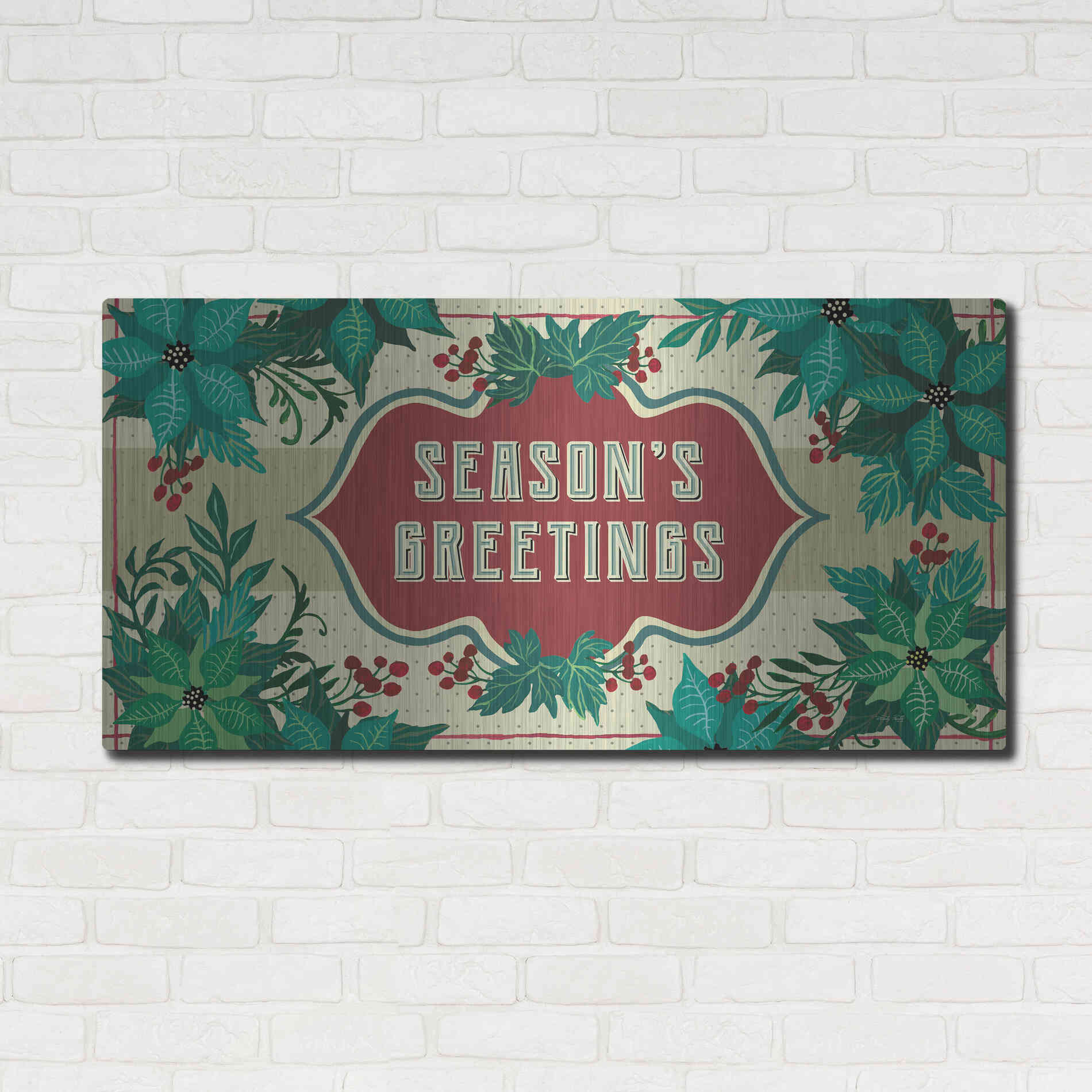 Luxe Metal Art 'Nostalgic Season's Greetings' by Cindy Jacobs, Metal Wall Art,48x24