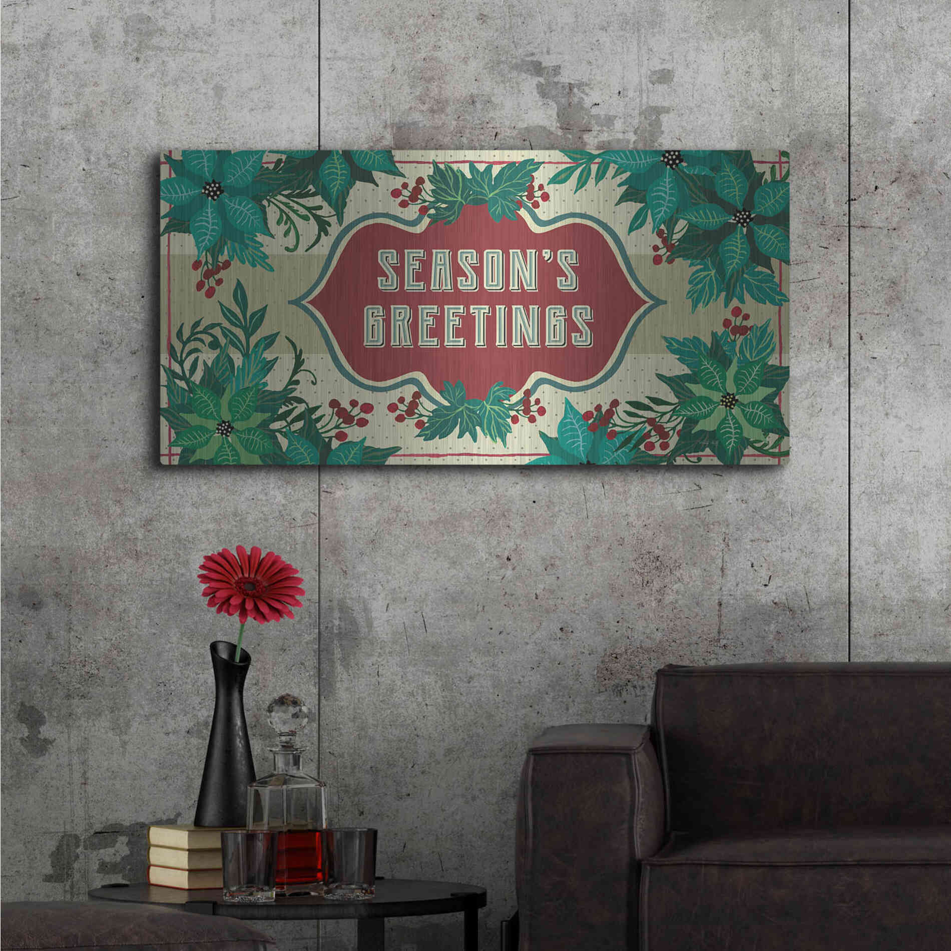 Luxe Metal Art 'Nostalgic Season's Greetings' by Cindy Jacobs, Metal Wall Art,48x24