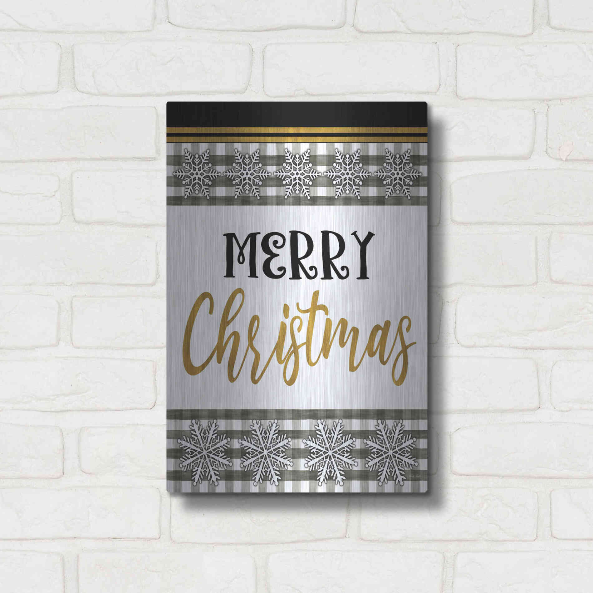 Luxe Metal Art 'Merry Little Christmas II' by Cindy Jacobs, Metal Wall Art,12x16