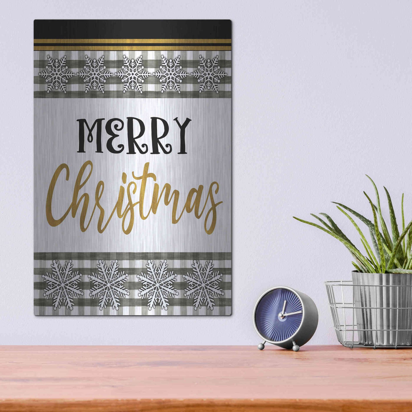 Luxe Metal Art 'Merry Little Christmas II' by Cindy Jacobs, Metal Wall Art,12x16