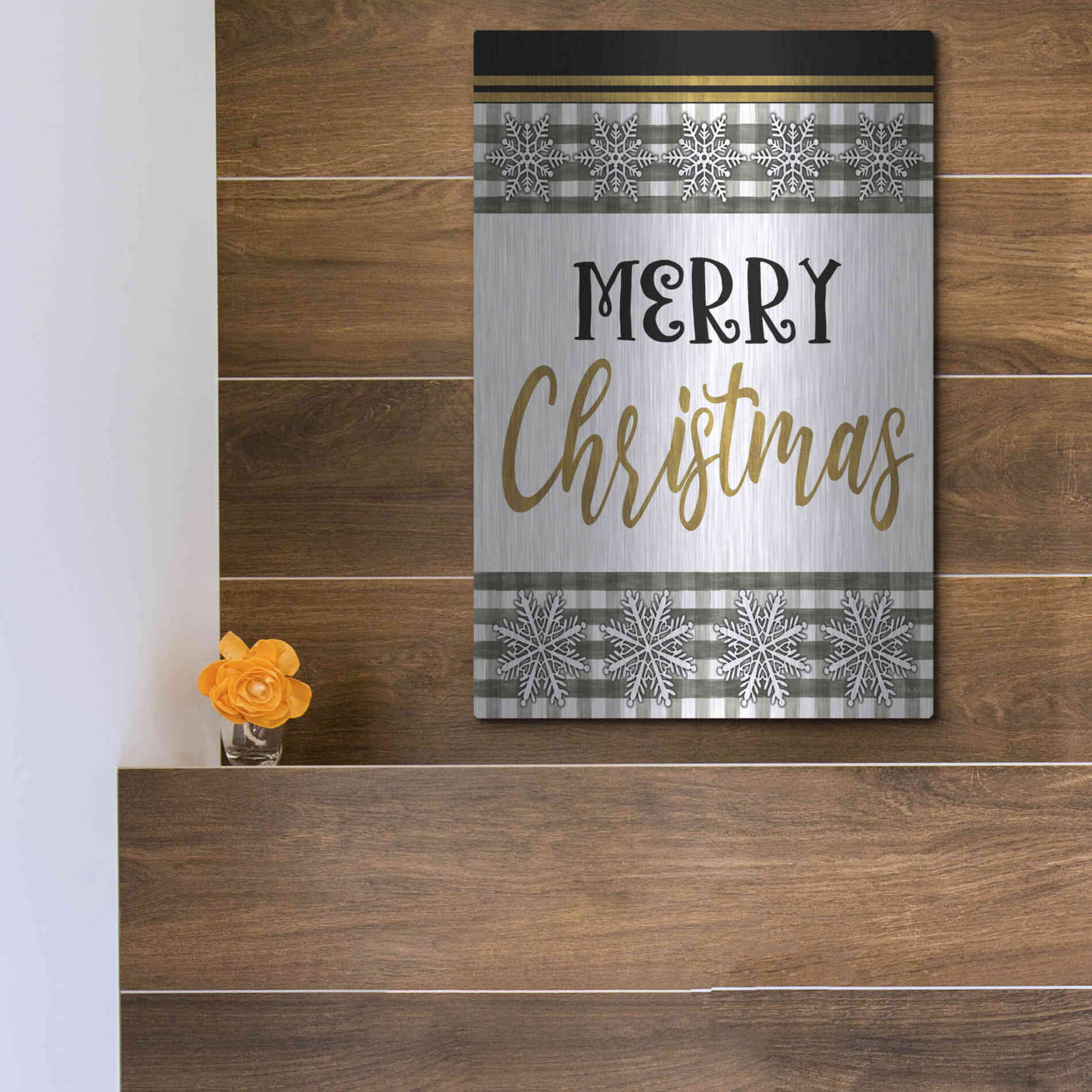 Luxe Metal Art 'Merry Little Christmas II' by Cindy Jacobs, Metal Wall Art,12x16