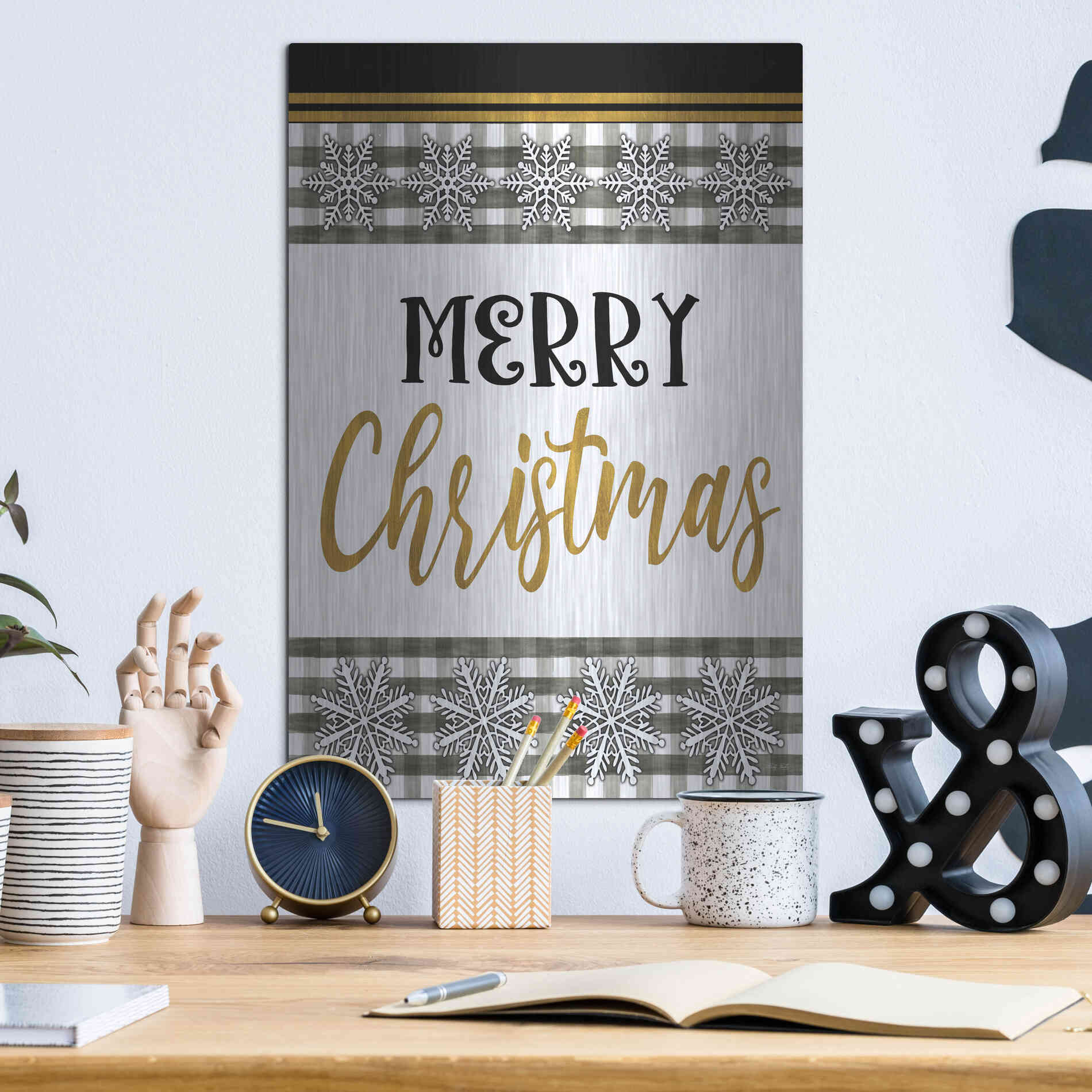 Luxe Metal Art 'Merry Little Christmas II' by Cindy Jacobs, Metal Wall Art,12x16