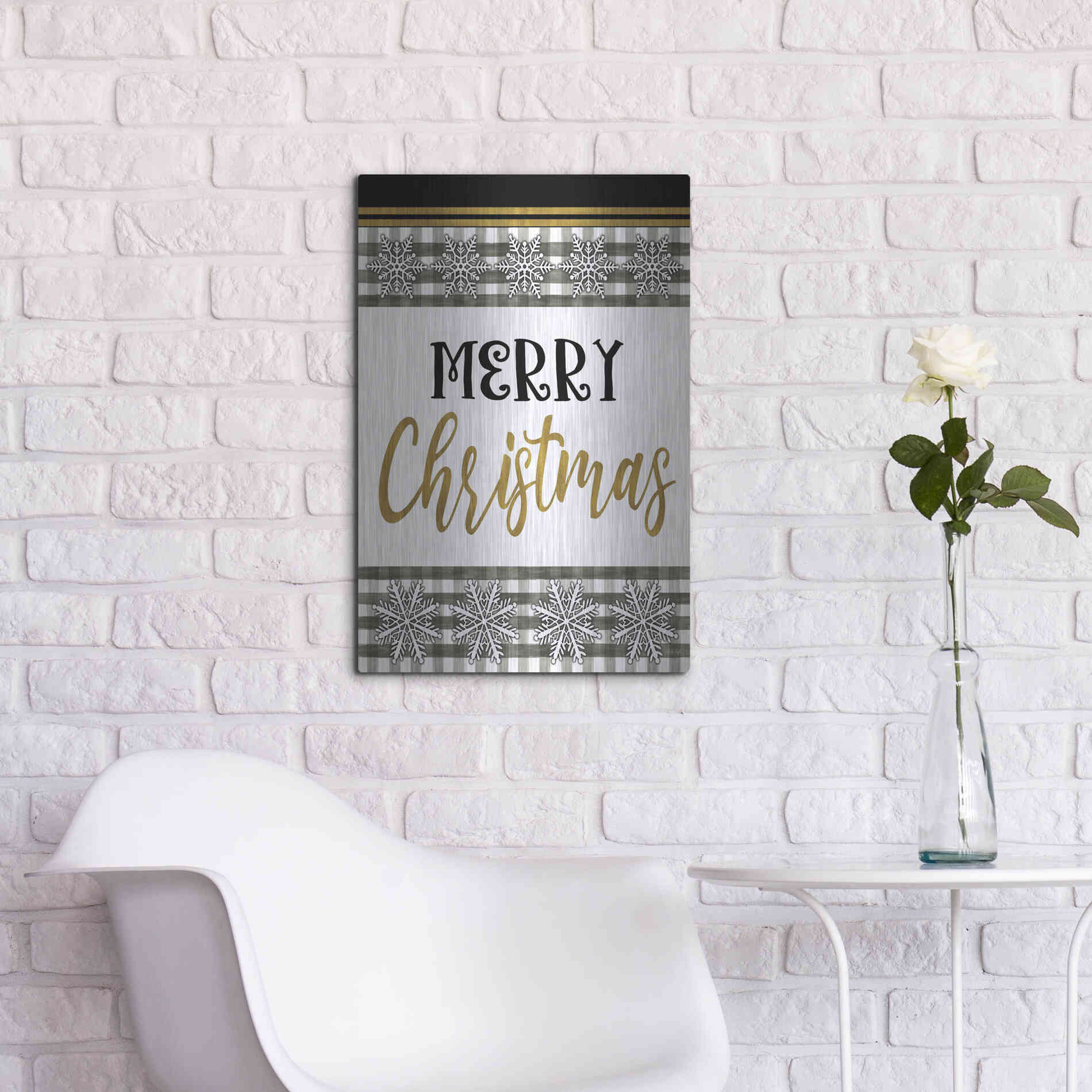 Luxe Metal Art 'Merry Little Christmas II' by Cindy Jacobs, Metal Wall Art,16x24