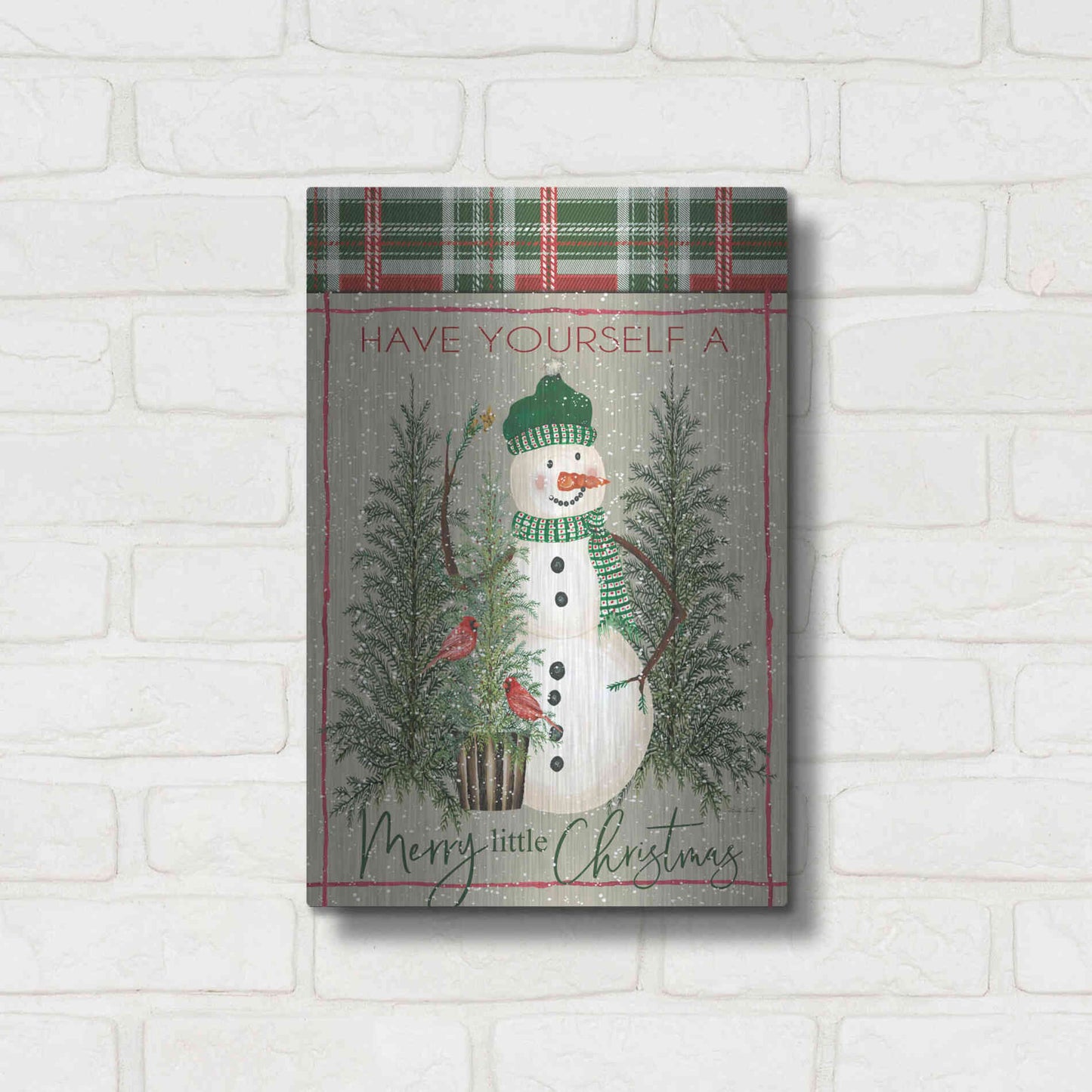 Luxe Metal Art 'Merry Little Christmas Snowman' by Cindy Jacobs, Metal Wall Art,12x16