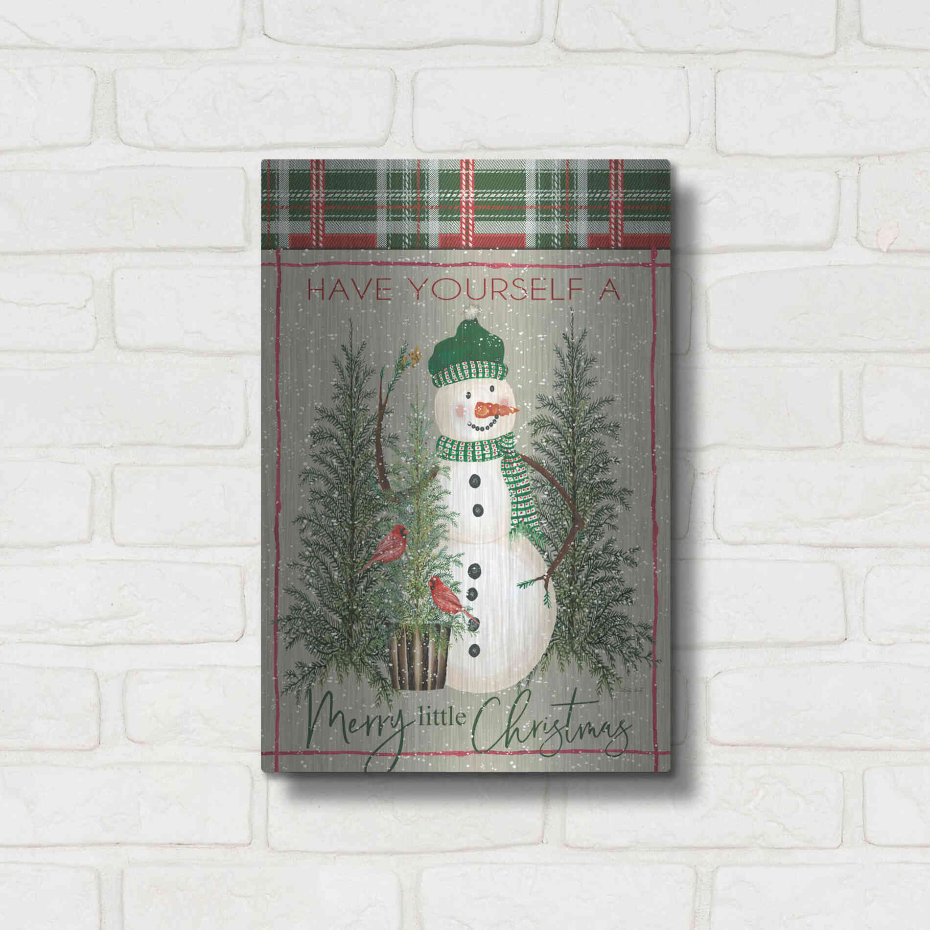 Luxe Metal Art 'Merry Little Christmas Snowman' by Cindy Jacobs, Metal Wall Art,12x16