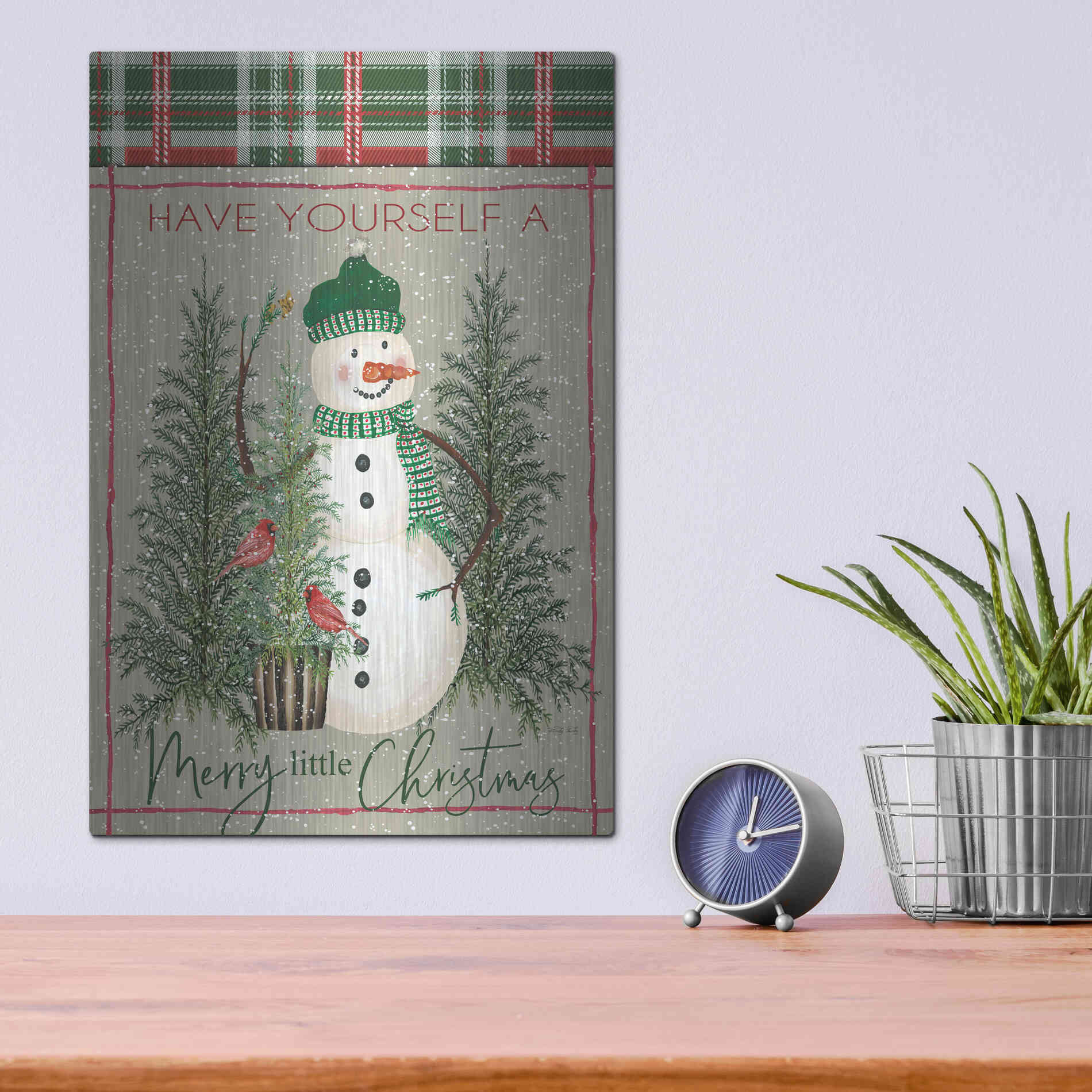 Luxe Metal Art 'Merry Little Christmas Snowman' by Cindy Jacobs, Metal Wall Art,12x16