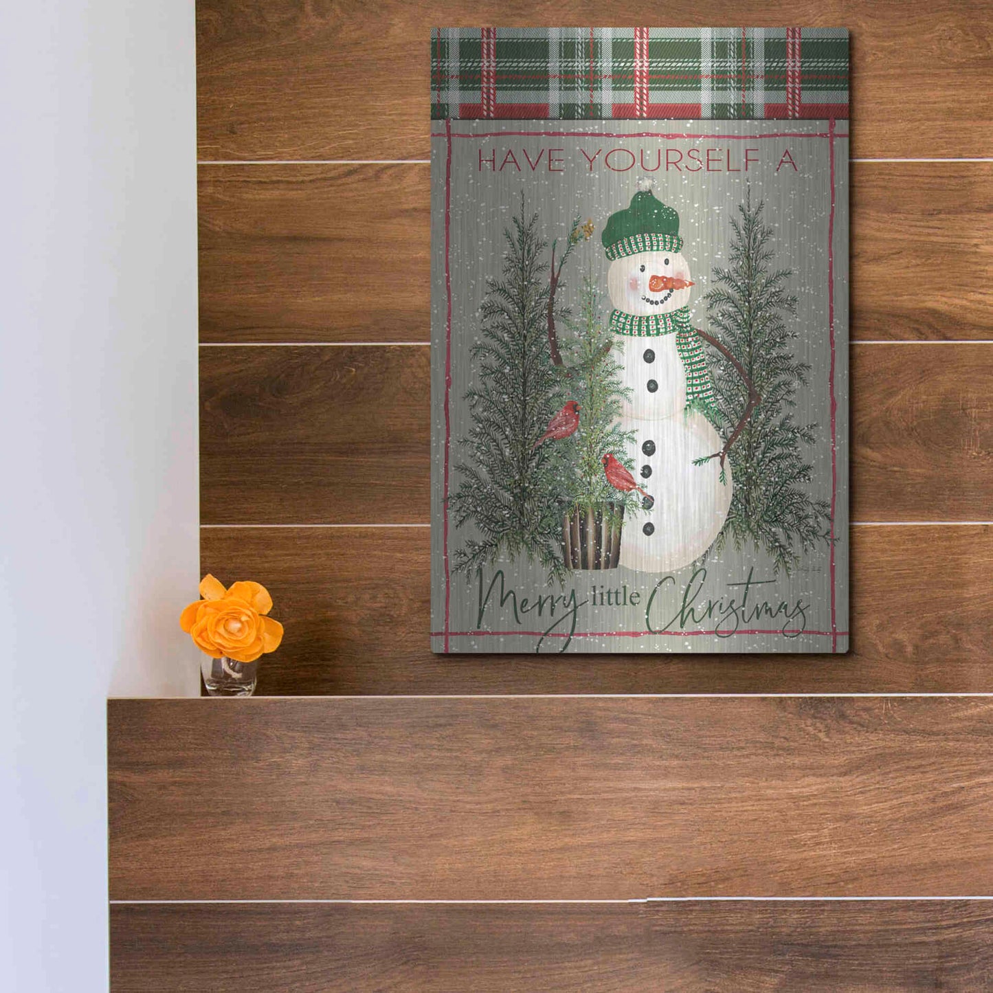 Luxe Metal Art 'Merry Little Christmas Snowman' by Cindy Jacobs, Metal Wall Art,12x16