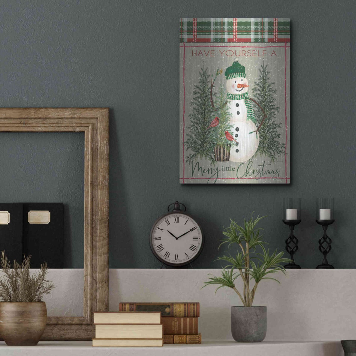 Luxe Metal Art 'Merry Little Christmas Snowman' by Cindy Jacobs, Metal Wall Art,12x16