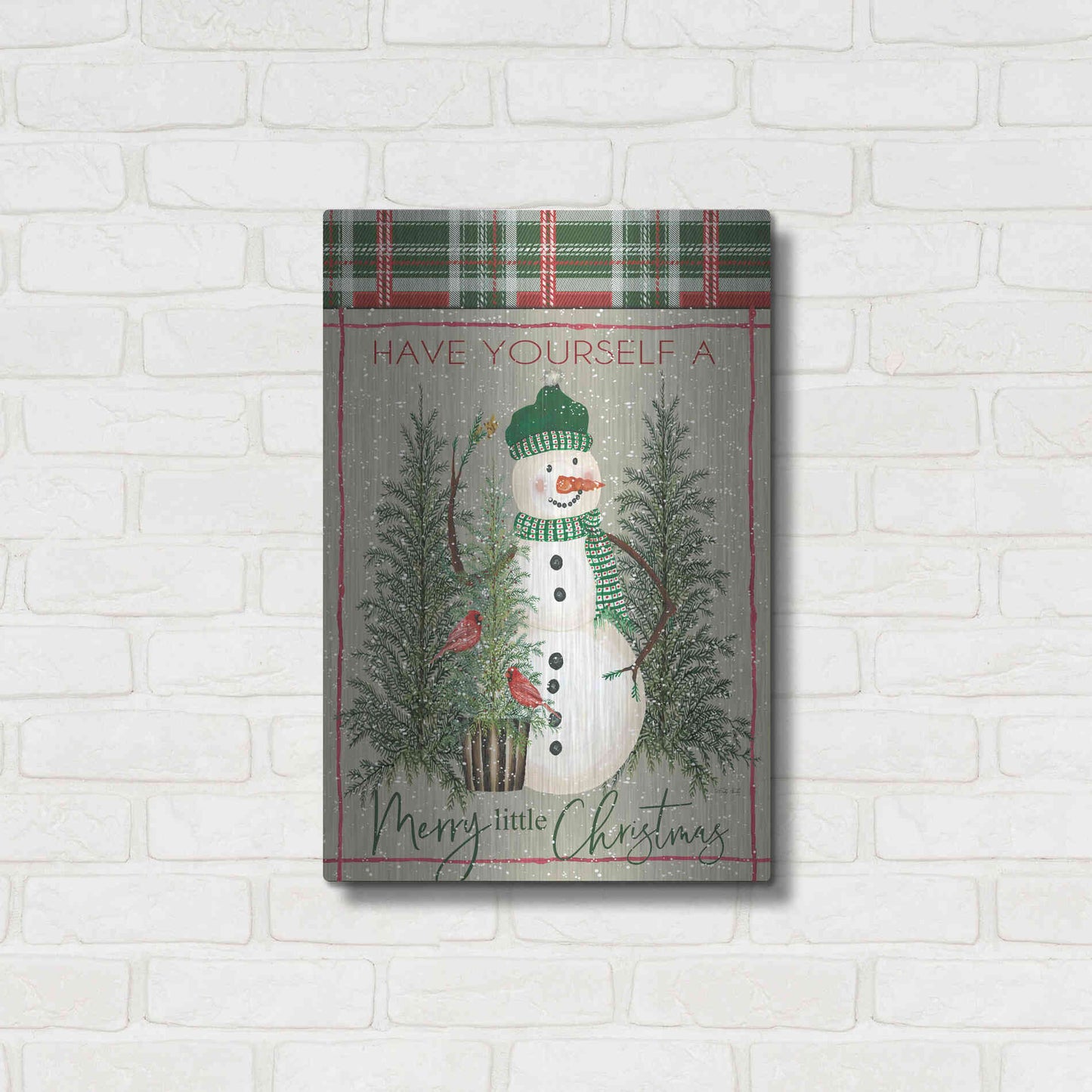 Luxe Metal Art 'Merry Little Christmas Snowman' by Cindy Jacobs, Metal Wall Art,16x24