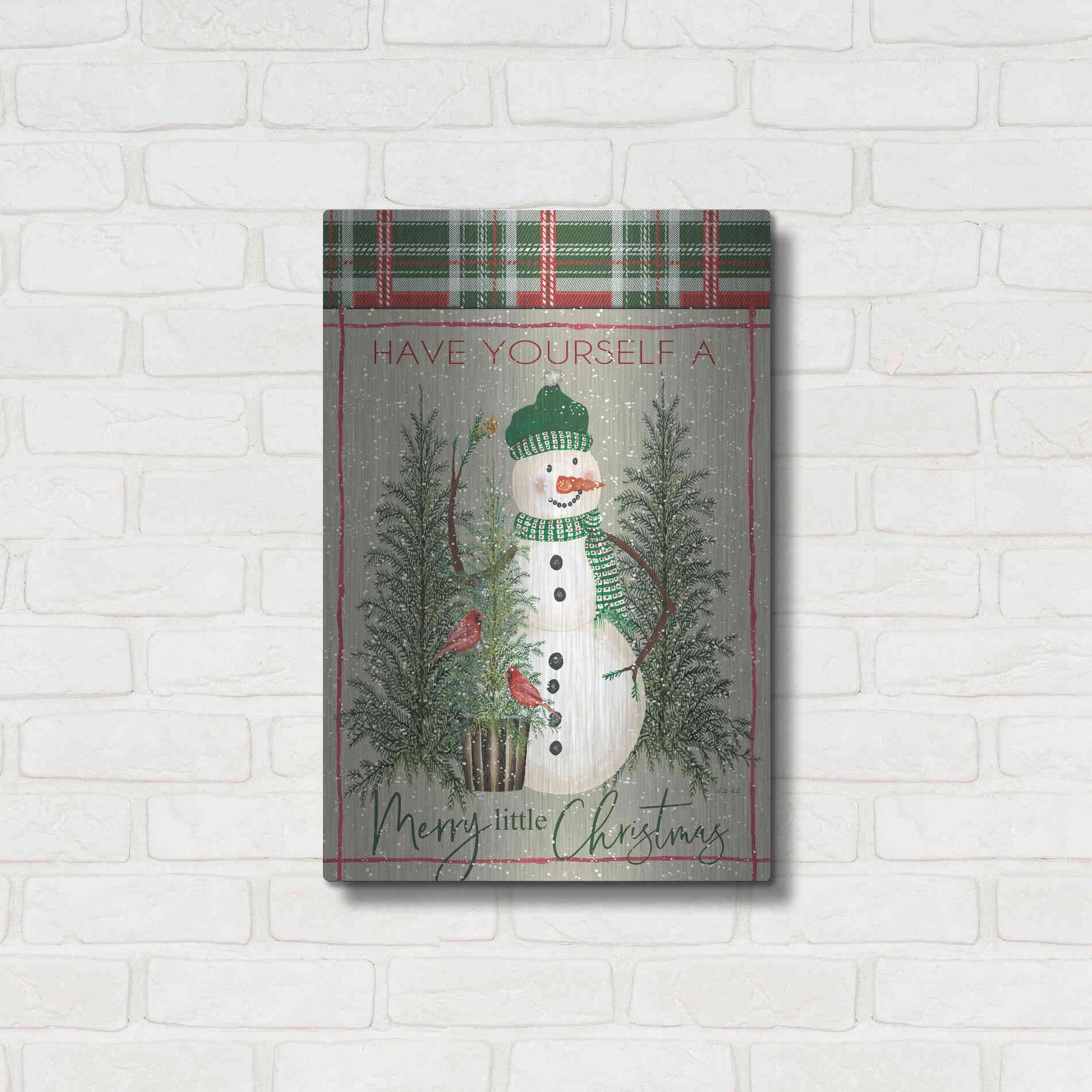 Luxe Metal Art 'Merry Little Christmas Snowman' by Cindy Jacobs, Metal Wall Art,16x24
