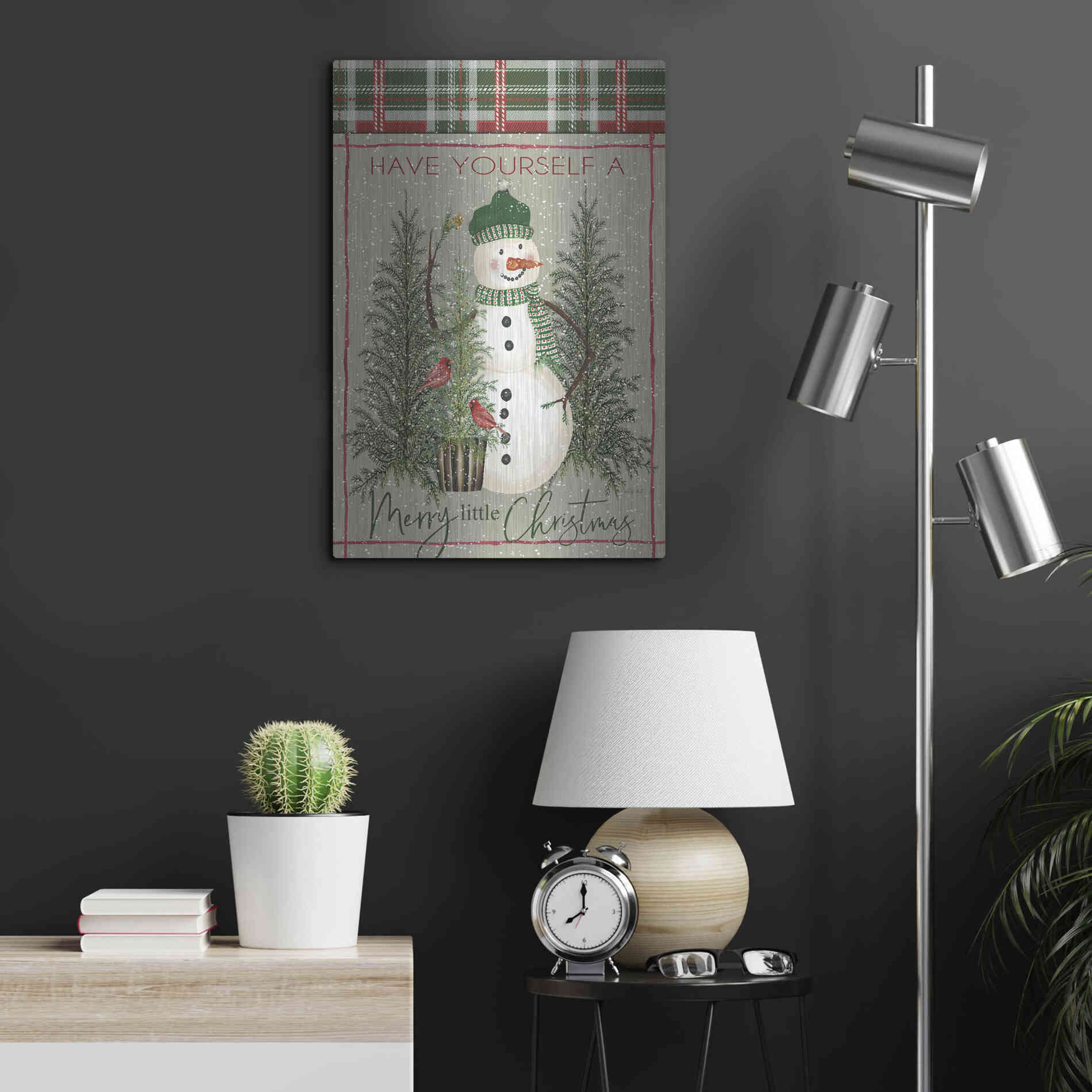 Luxe Metal Art 'Merry Little Christmas Snowman' by Cindy Jacobs, Metal Wall Art,16x24