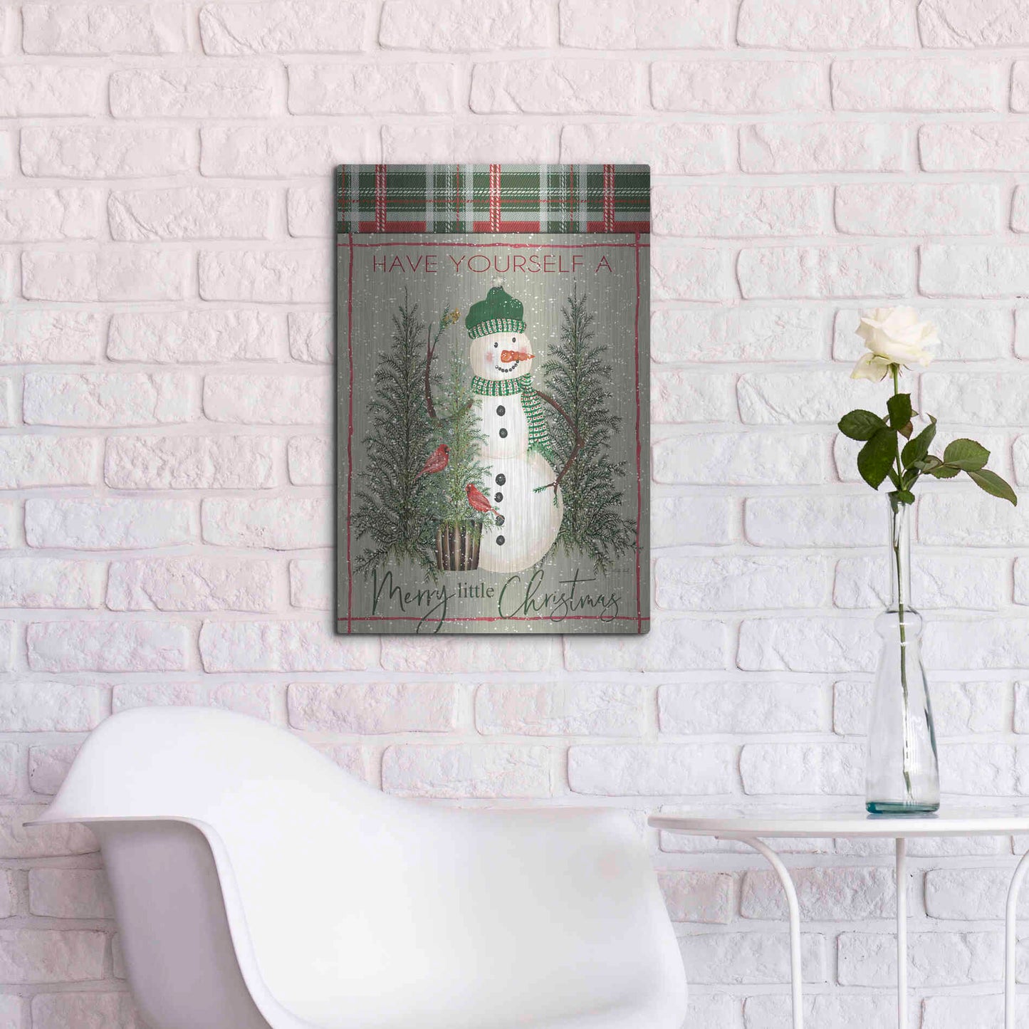 Luxe Metal Art 'Merry Little Christmas Snowman' by Cindy Jacobs, Metal Wall Art,16x24