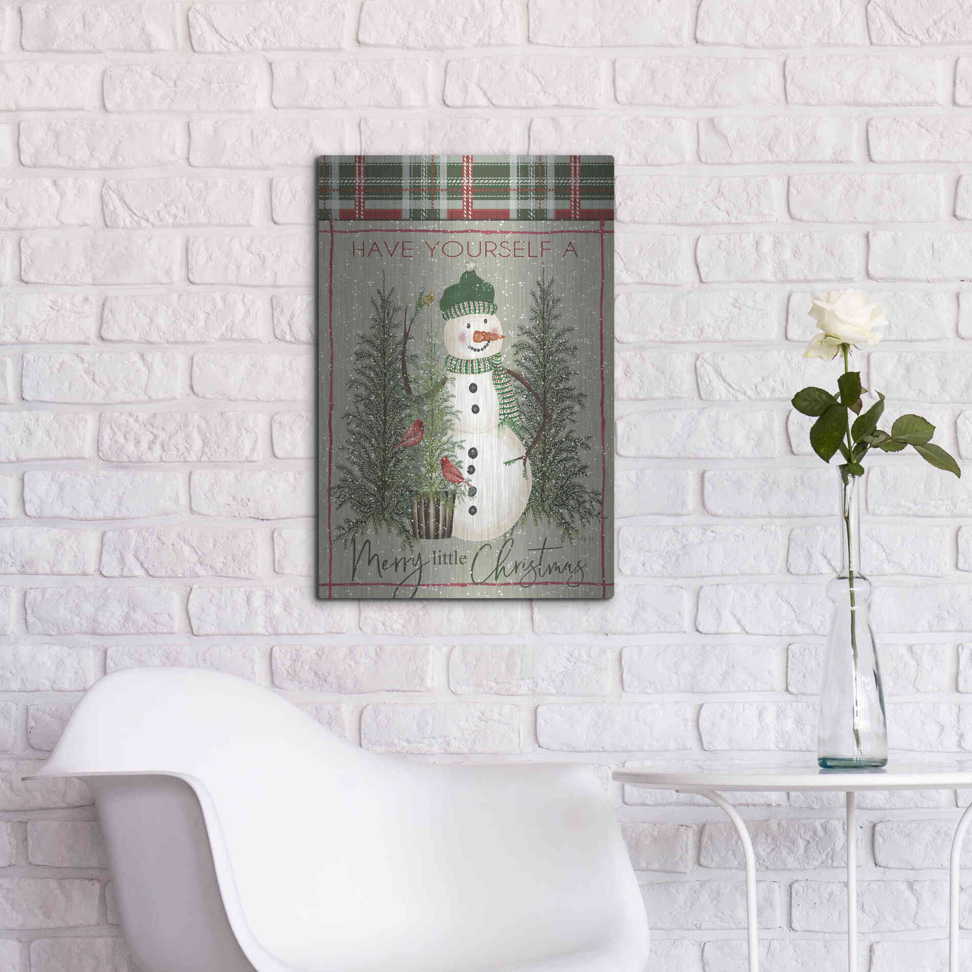 Luxe Metal Art 'Merry Little Christmas Snowman' by Cindy Jacobs, Metal Wall Art,16x24