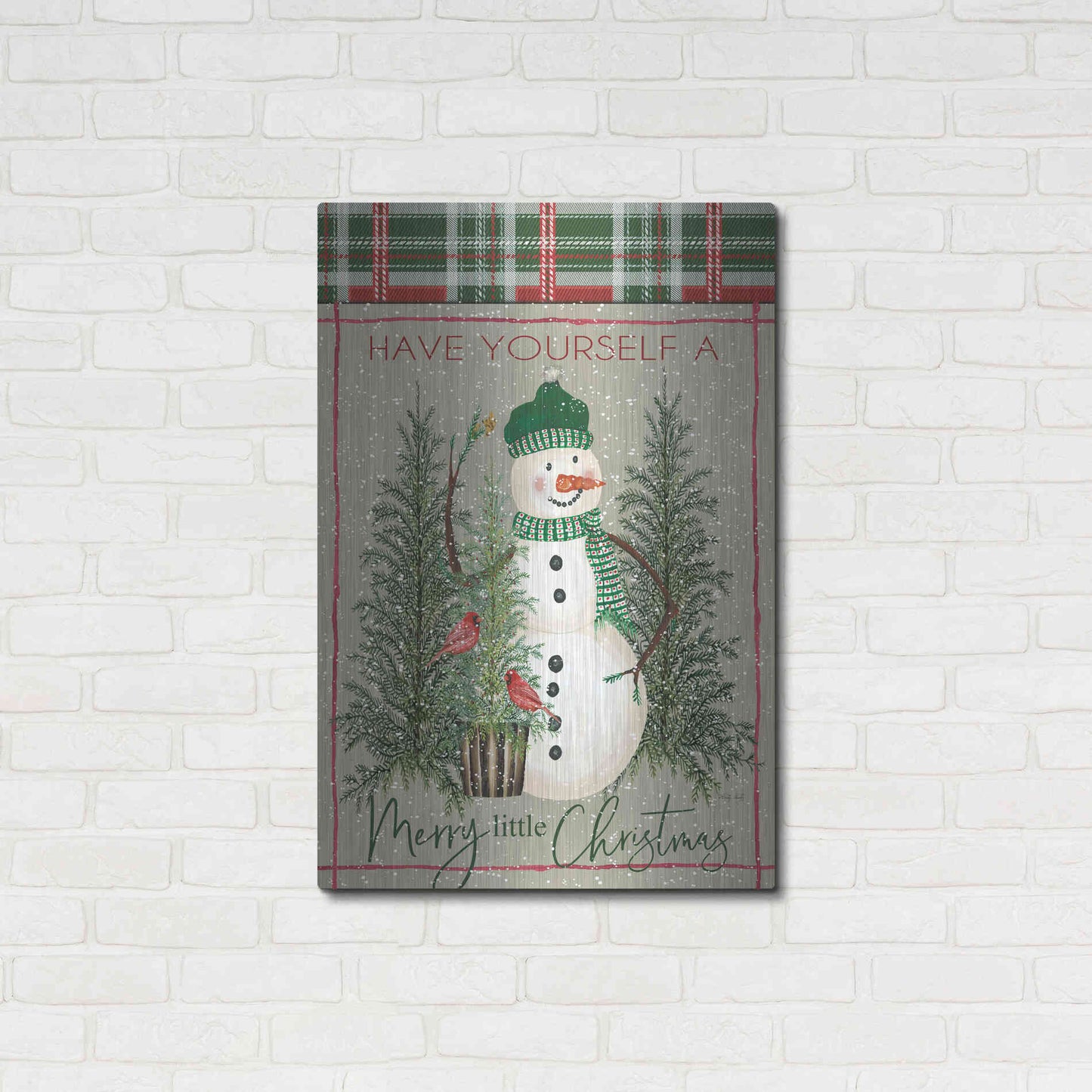 Luxe Metal Art 'Merry Little Christmas Snowman' by Cindy Jacobs, Metal Wall Art,24x36