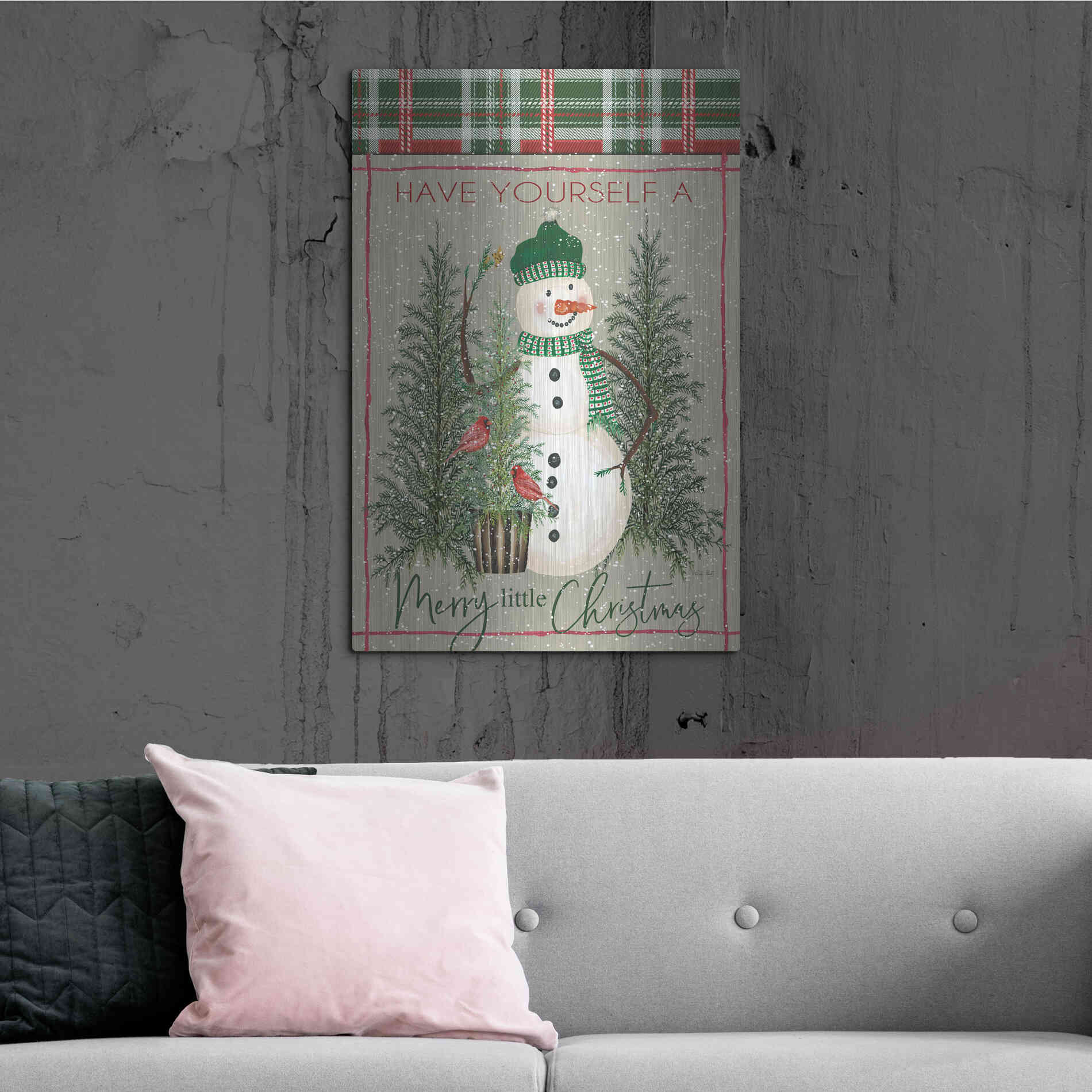 Luxe Metal Art 'Merry Little Christmas Snowman' by Cindy Jacobs, Metal Wall Art,24x36