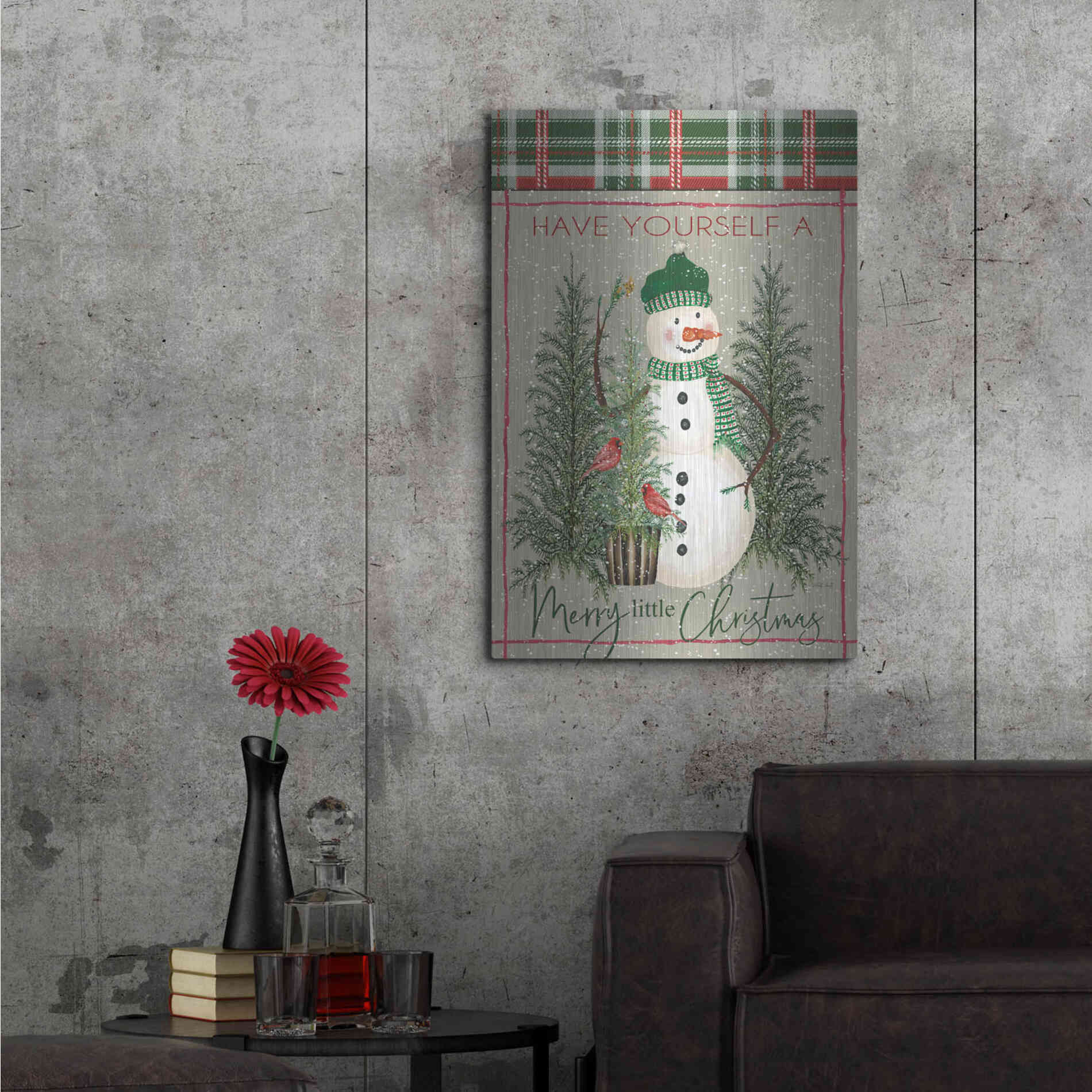 Luxe Metal Art 'Merry Little Christmas Snowman' by Cindy Jacobs, Metal Wall Art,24x36