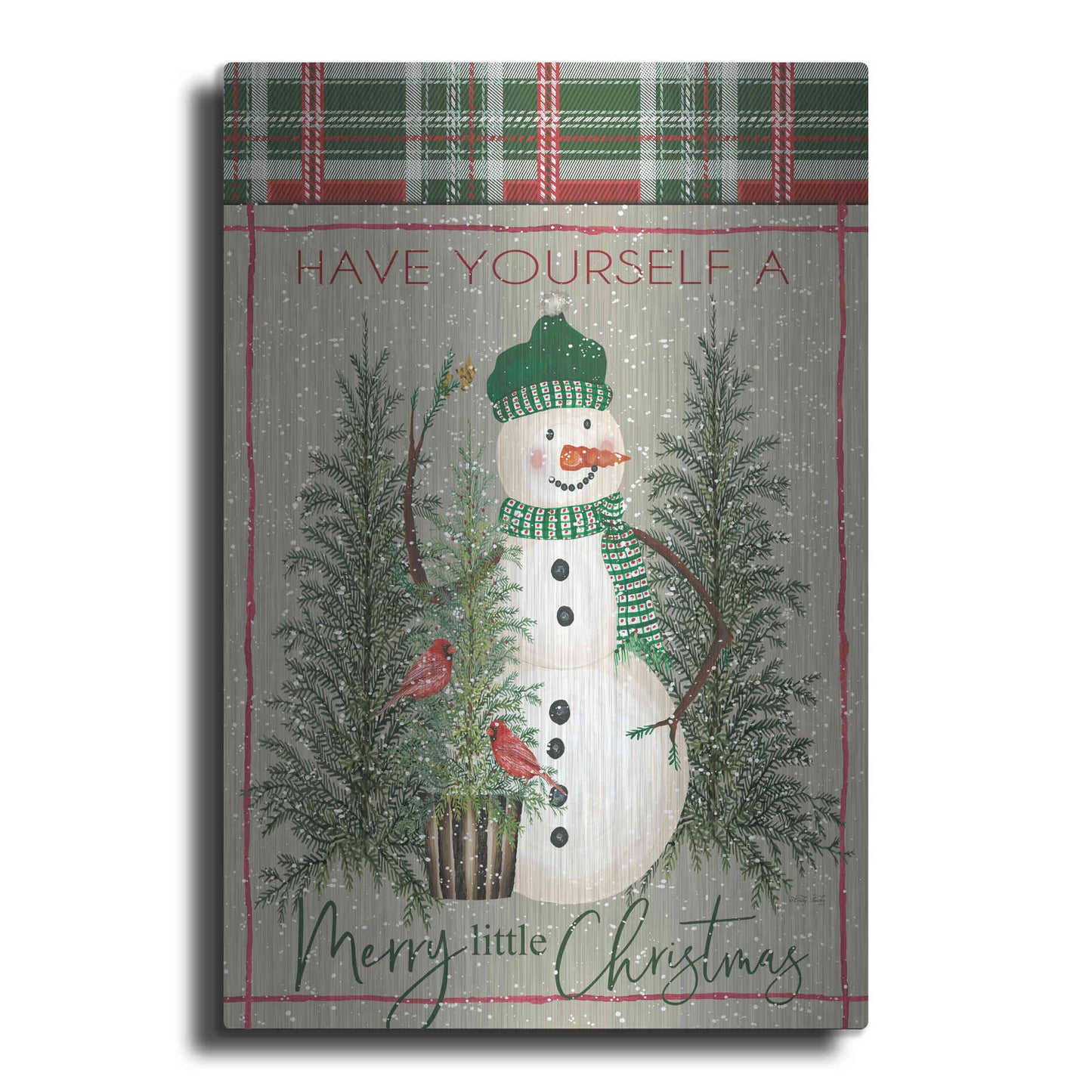 Luxe Metal Art 'Merry Little Christmas Snowman' by Cindy Jacobs, Metal Wall Art