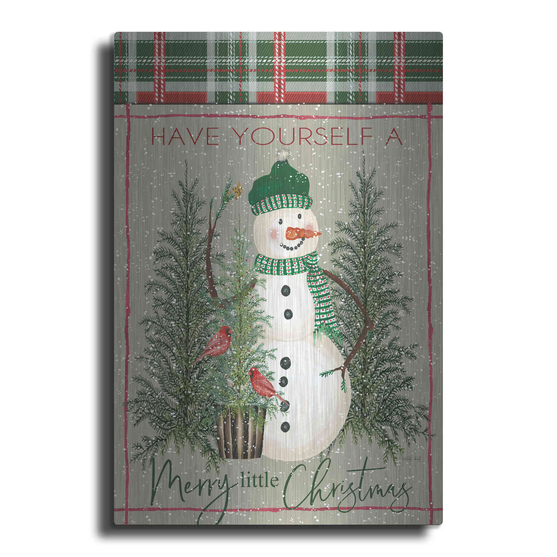 Luxe Metal Art 'Merry Little Christmas Snowman' by Cindy Jacobs, Metal Wall Art