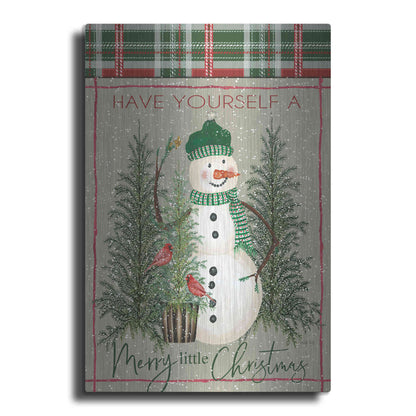 Luxe Metal Art 'Merry Little Christmas Snowman' by Cindy Jacobs, Metal Wall Art