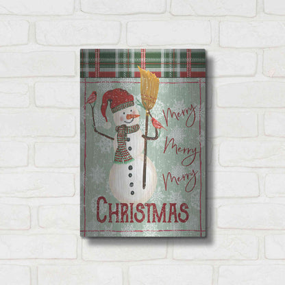 Luxe Metal Art 'Merry-Merry-Merry Christmas Snowman' by Cindy Jacobs, Metal Wall Art,12x16
