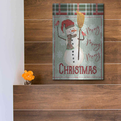 Luxe Metal Art 'Merry-Merry-Merry Christmas Snowman' by Cindy Jacobs, Metal Wall Art,12x16