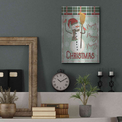 Luxe Metal Art 'Merry-Merry-Merry Christmas Snowman' by Cindy Jacobs, Metal Wall Art,12x16