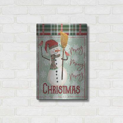 Luxe Metal Art 'Merry-Merry-Merry Christmas Snowman' by Cindy Jacobs, Metal Wall Art,16x24