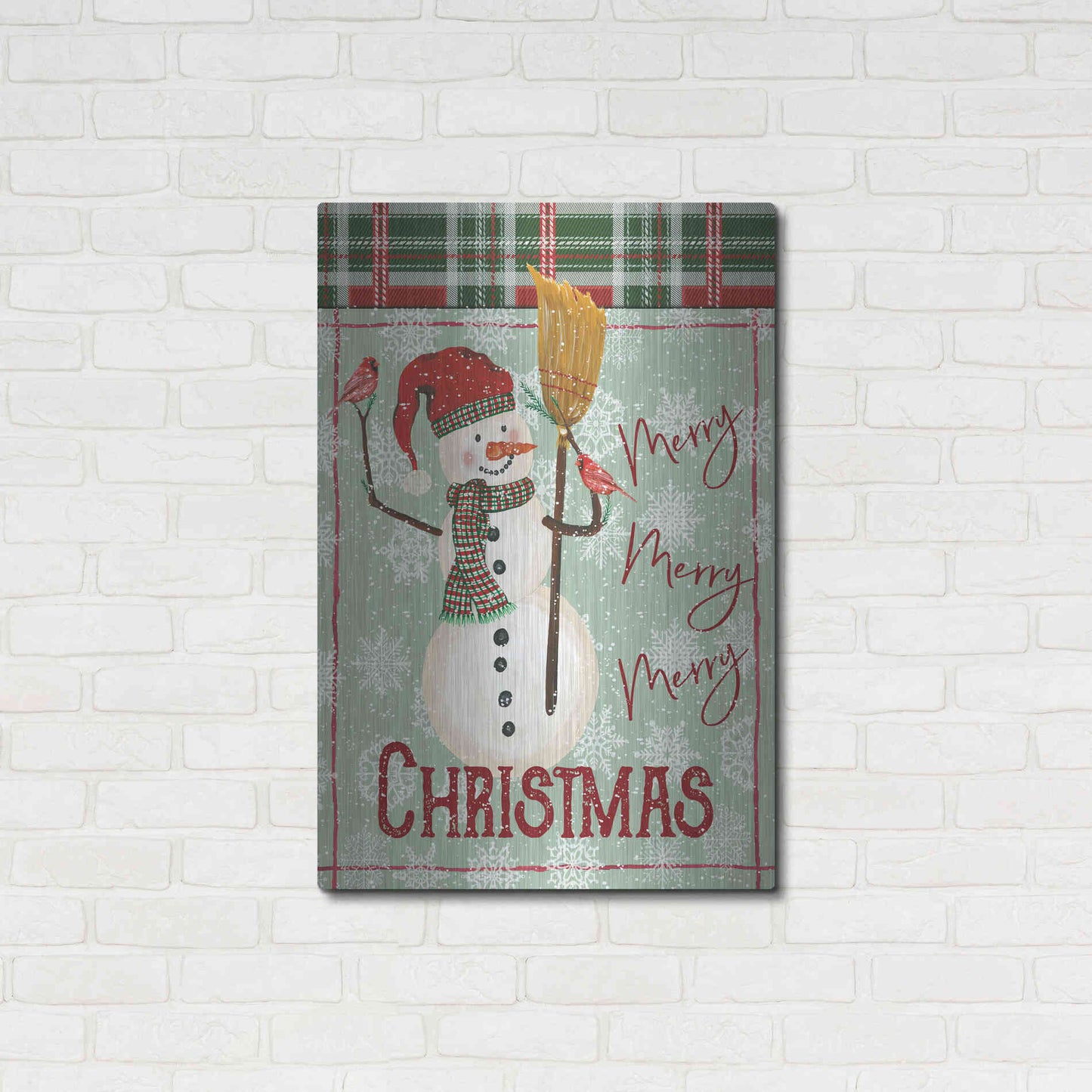 Luxe Metal Art 'Merry-Merry-Merry Christmas Snowman' by Cindy Jacobs, Metal Wall Art,24x36