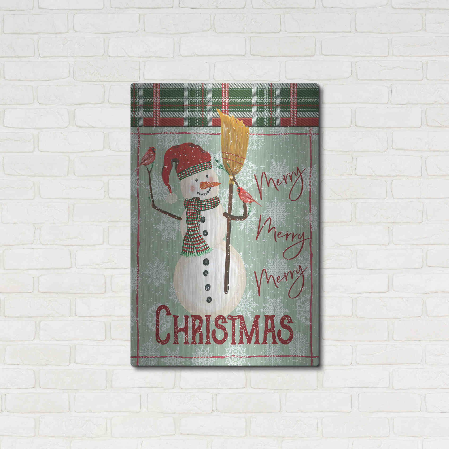 Luxe Metal Art 'Merry-Merry-Merry Christmas Snowman' by Cindy Jacobs, Metal Wall Art,24x36