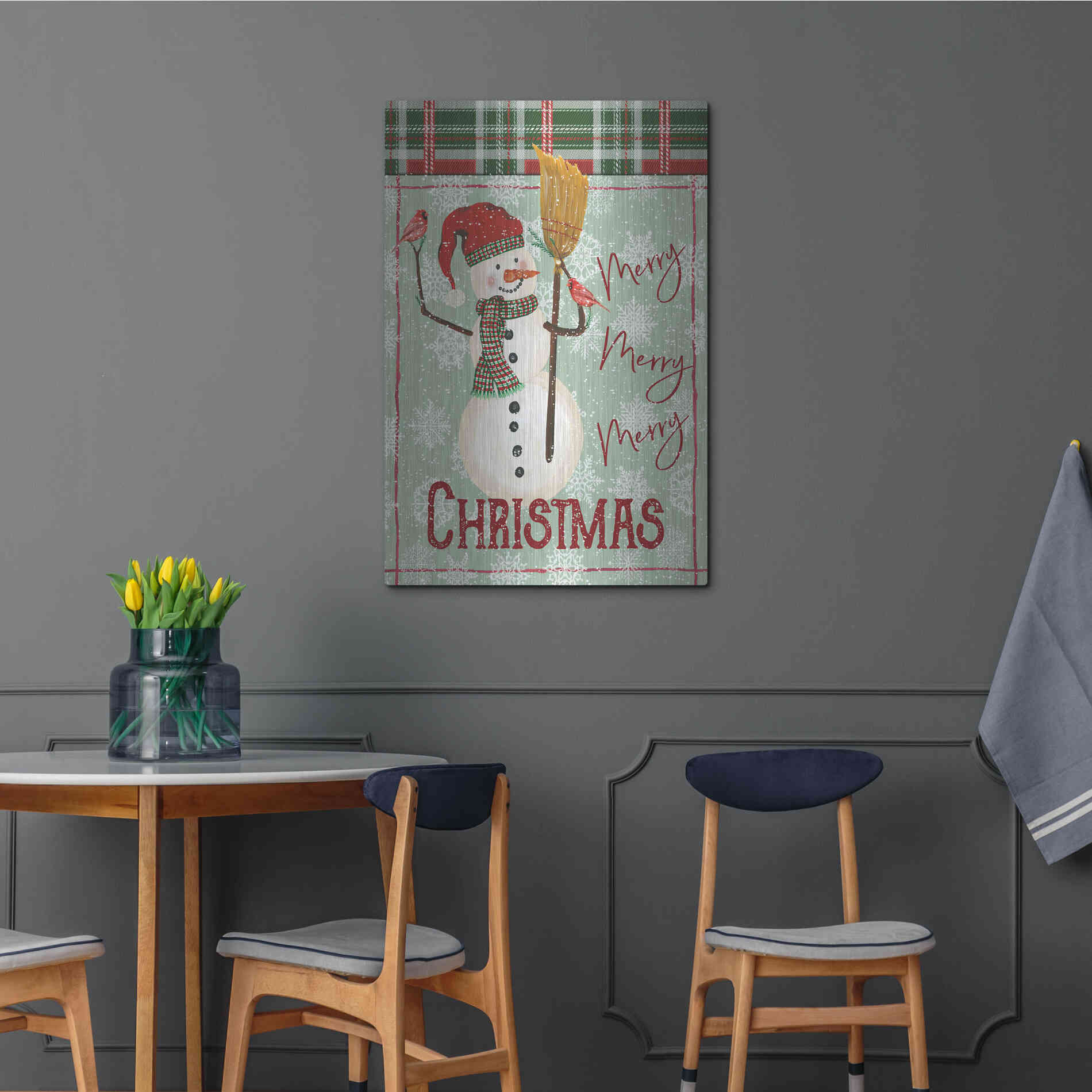 Luxe Metal Art 'Merry-Merry-Merry Christmas Snowman' by Cindy Jacobs, Metal Wall Art,24x36