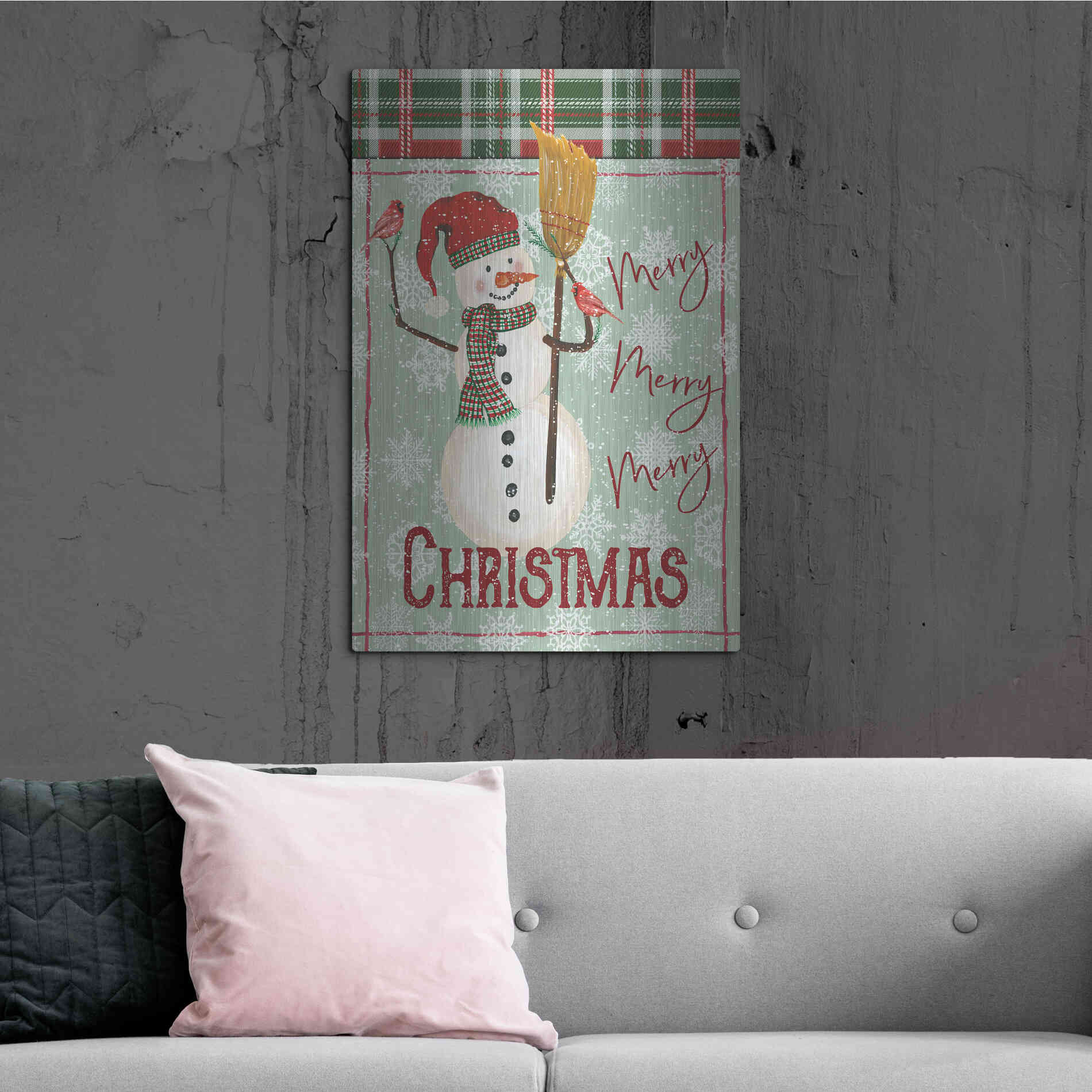 Luxe Metal Art 'Merry-Merry-Merry Christmas Snowman' by Cindy Jacobs, Metal Wall Art,24x36