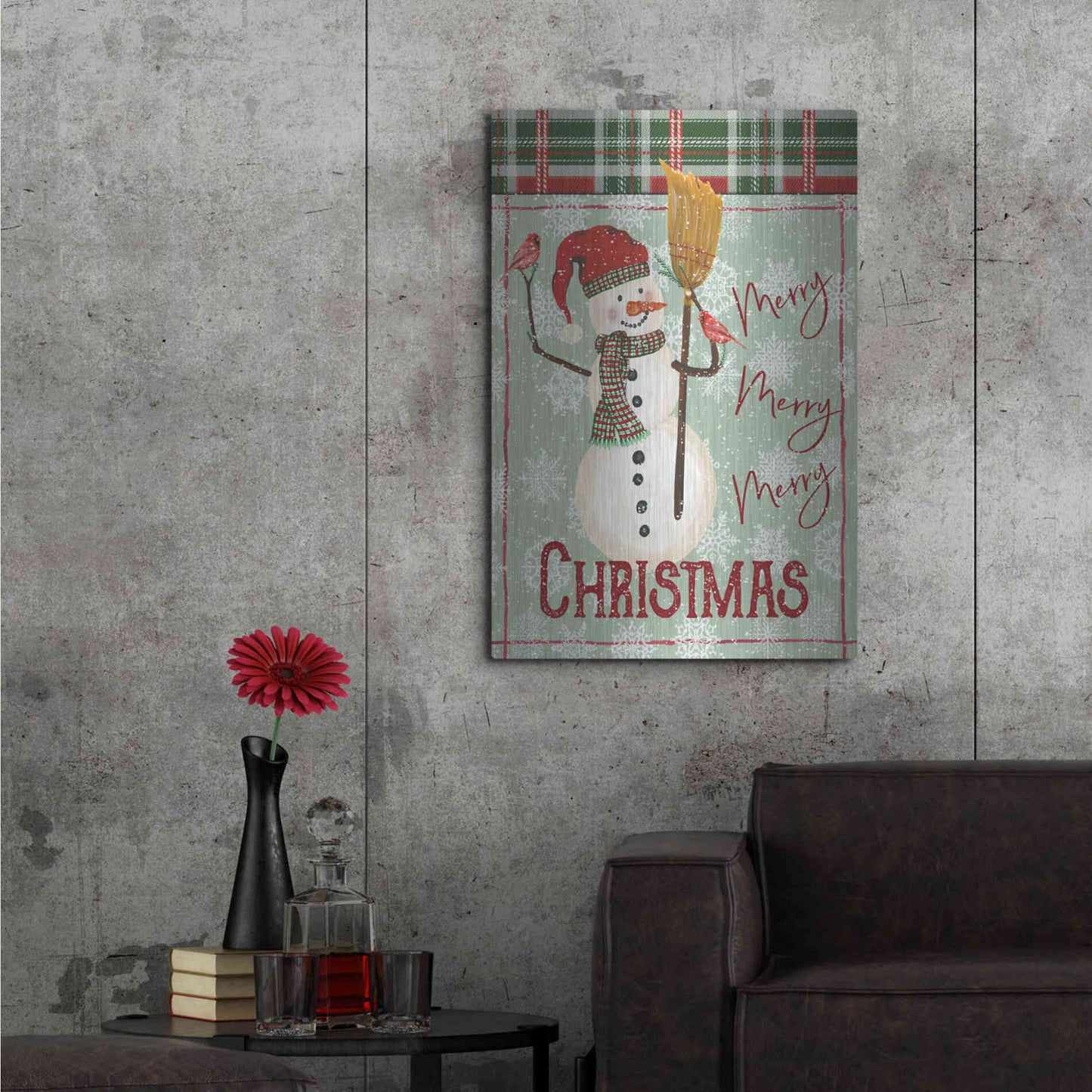 Luxe Metal Art 'Merry-Merry-Merry Christmas Snowman' by Cindy Jacobs, Metal Wall Art,24x36