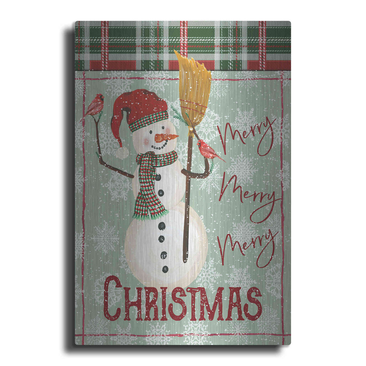 Luxe Metal Art 'Merry-Merry-Merry Christmas Snowman' by Cindy Jacobs, Metal Wall Art