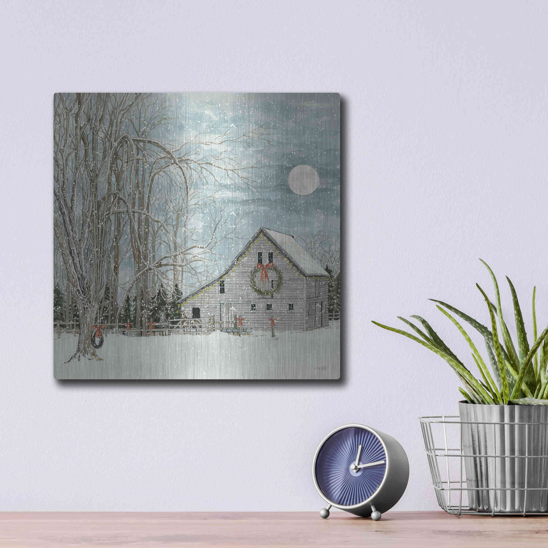Luxe Metal Art 'Christmas Eve Moon' by Cindy Jacobs, Metal Wall Art,12x12