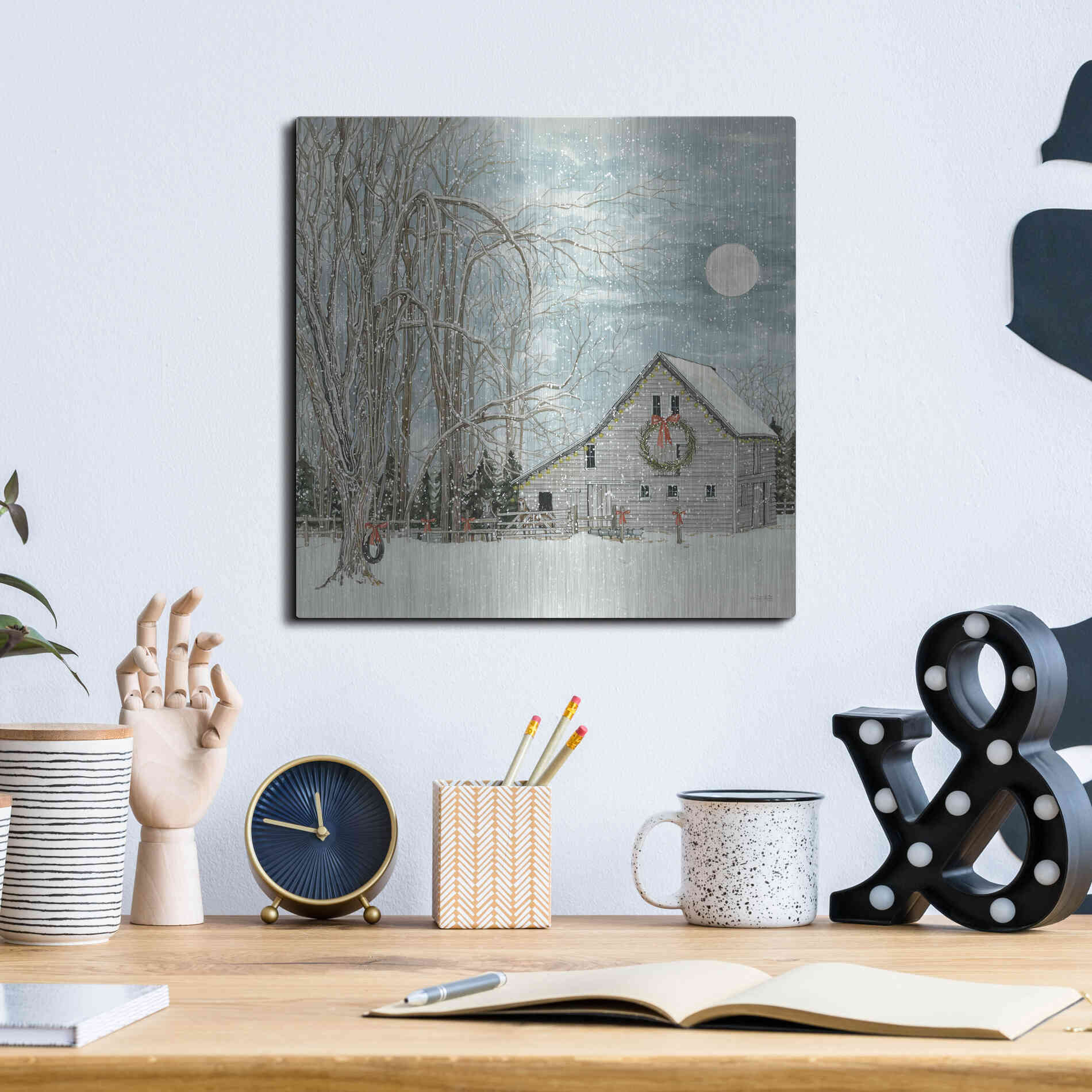Luxe Metal Art 'Christmas Eve Moon' by Cindy Jacobs, Metal Wall Art,12x12