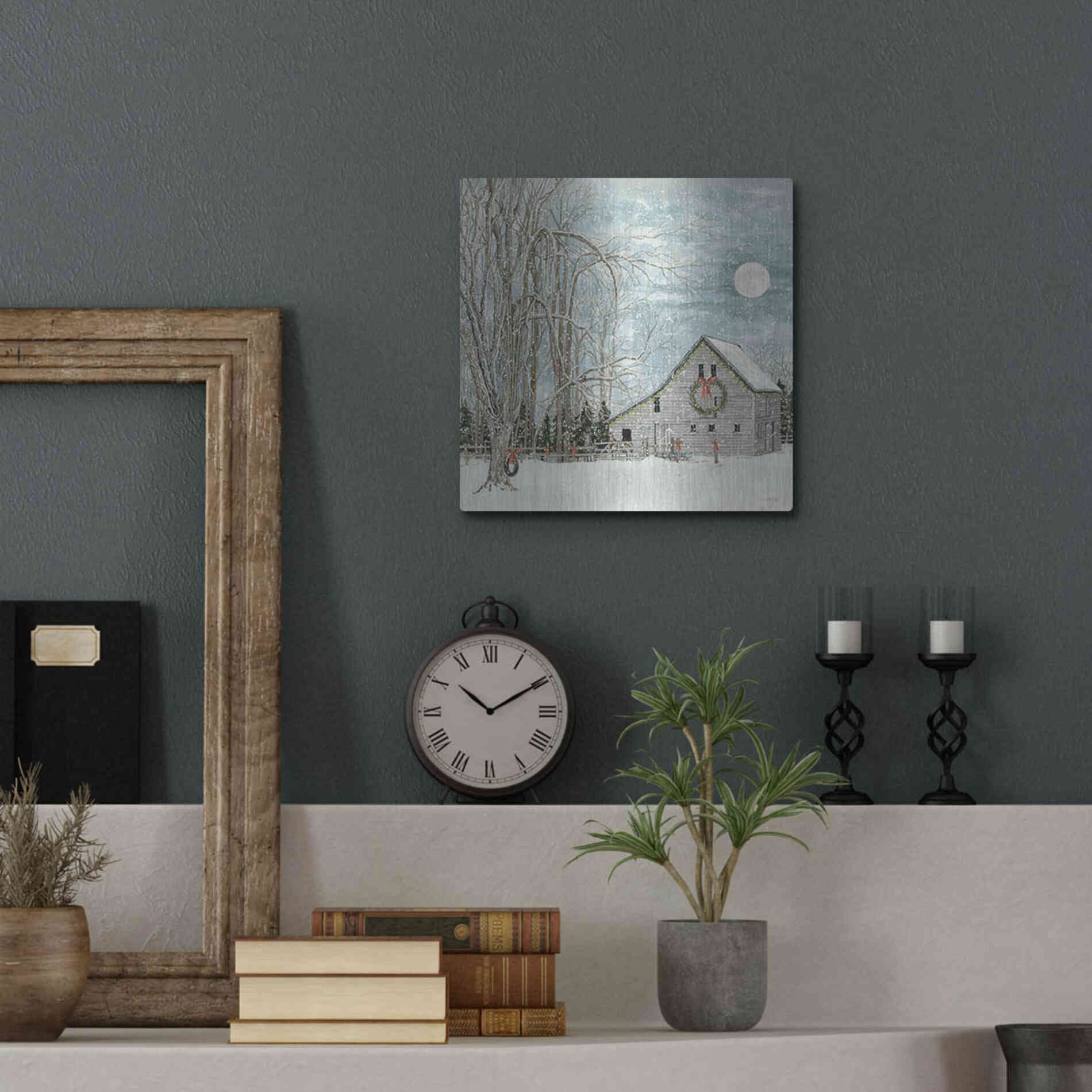 Luxe Metal Art 'Christmas Eve Moon' by Cindy Jacobs, Metal Wall Art,12x12