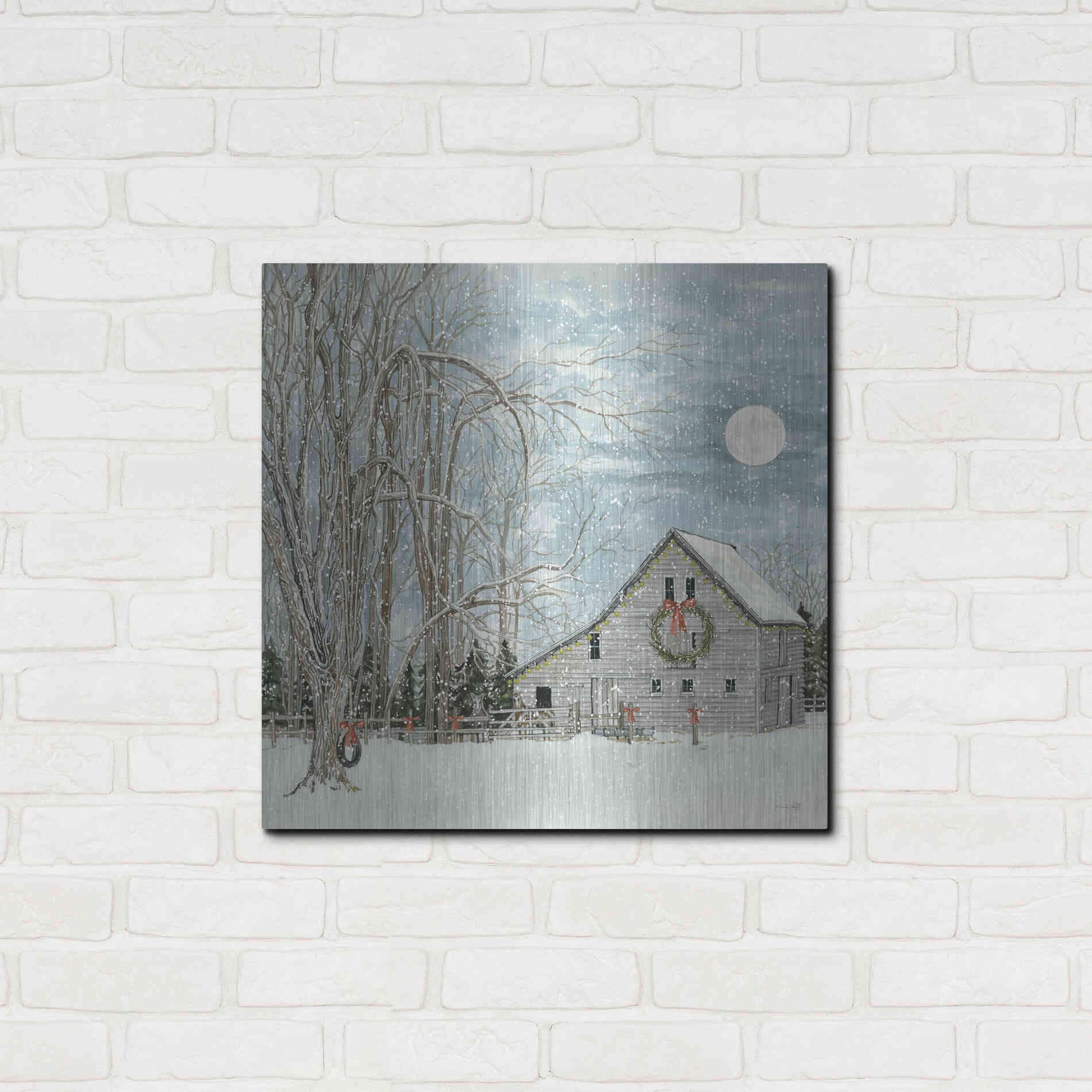 Luxe Metal Art 'Christmas Eve Moon' by Cindy Jacobs, Metal Wall Art,24x24