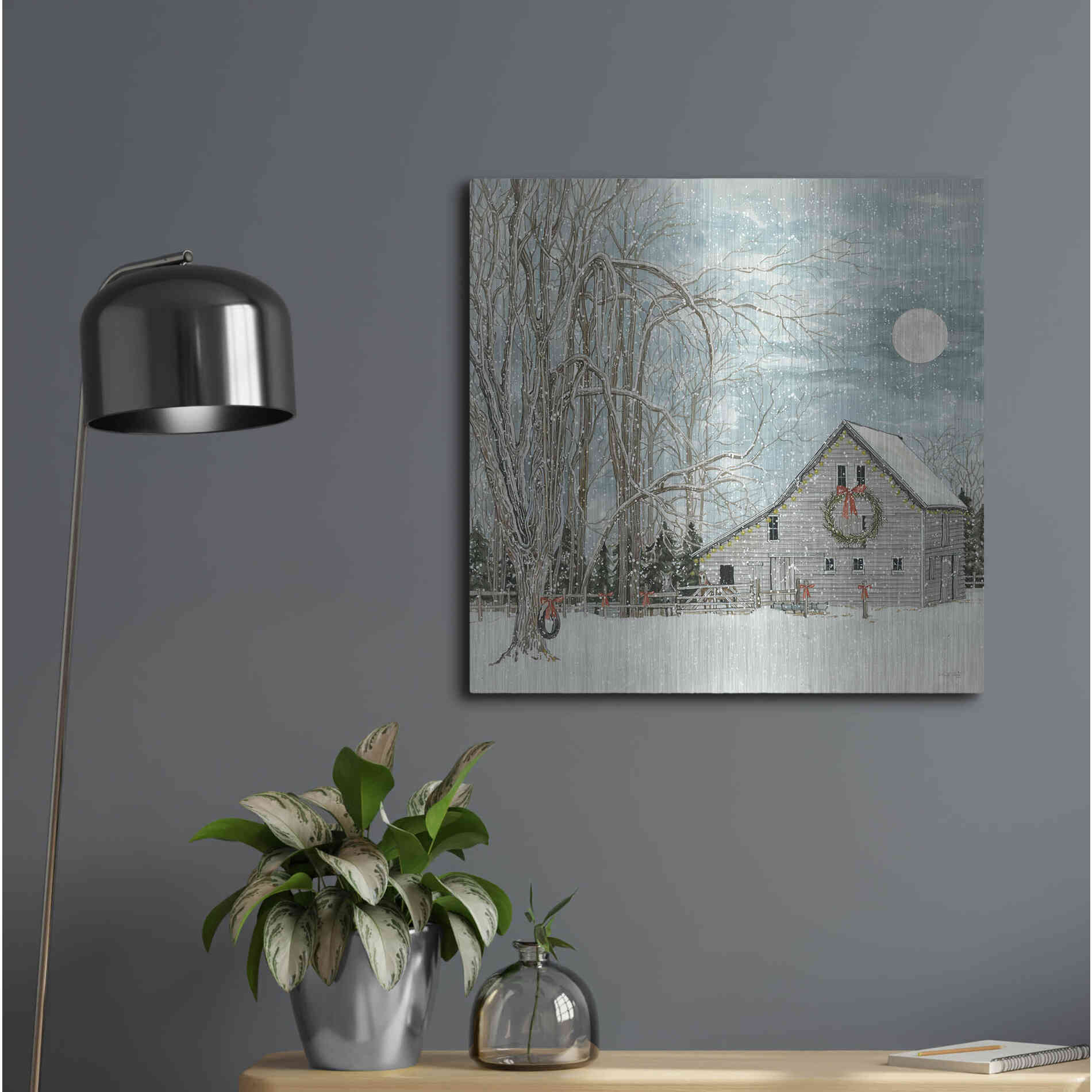 Luxe Metal Art 'Christmas Eve Moon' by Cindy Jacobs, Metal Wall Art,24x24