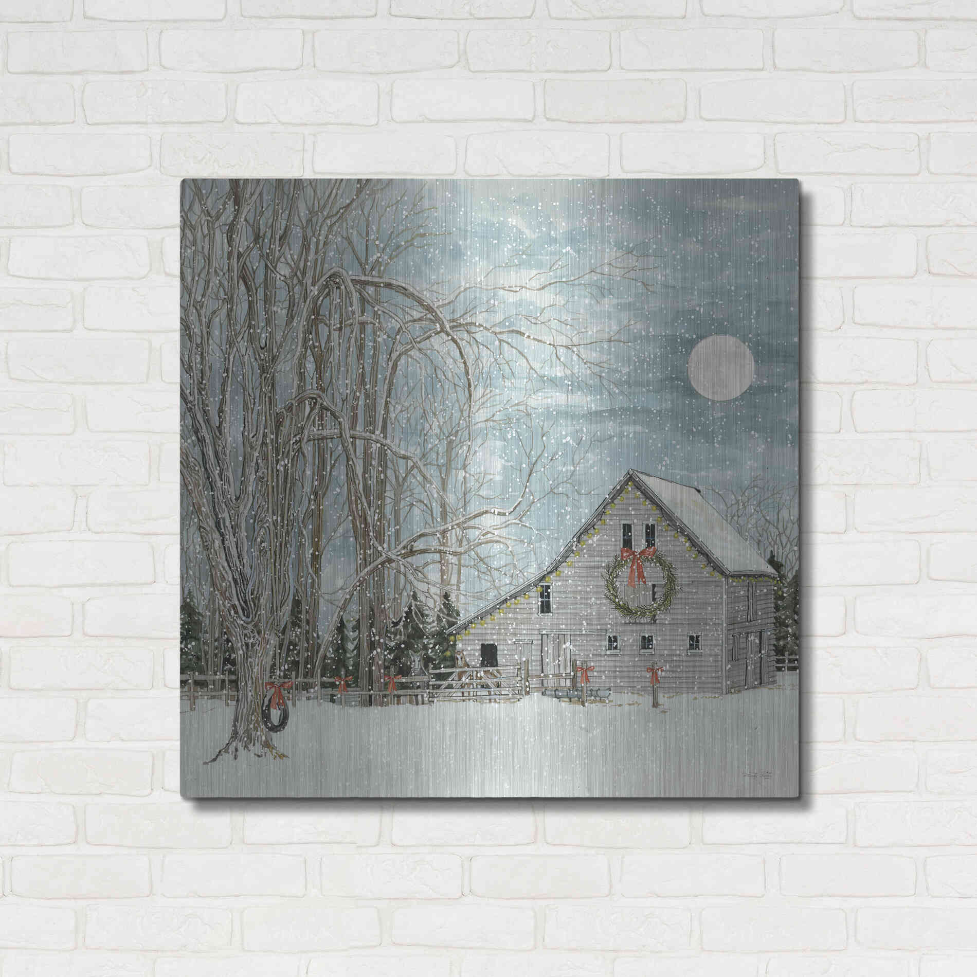 Luxe Metal Art 'Christmas Eve Moon' by Cindy Jacobs, Metal Wall Art,36x36